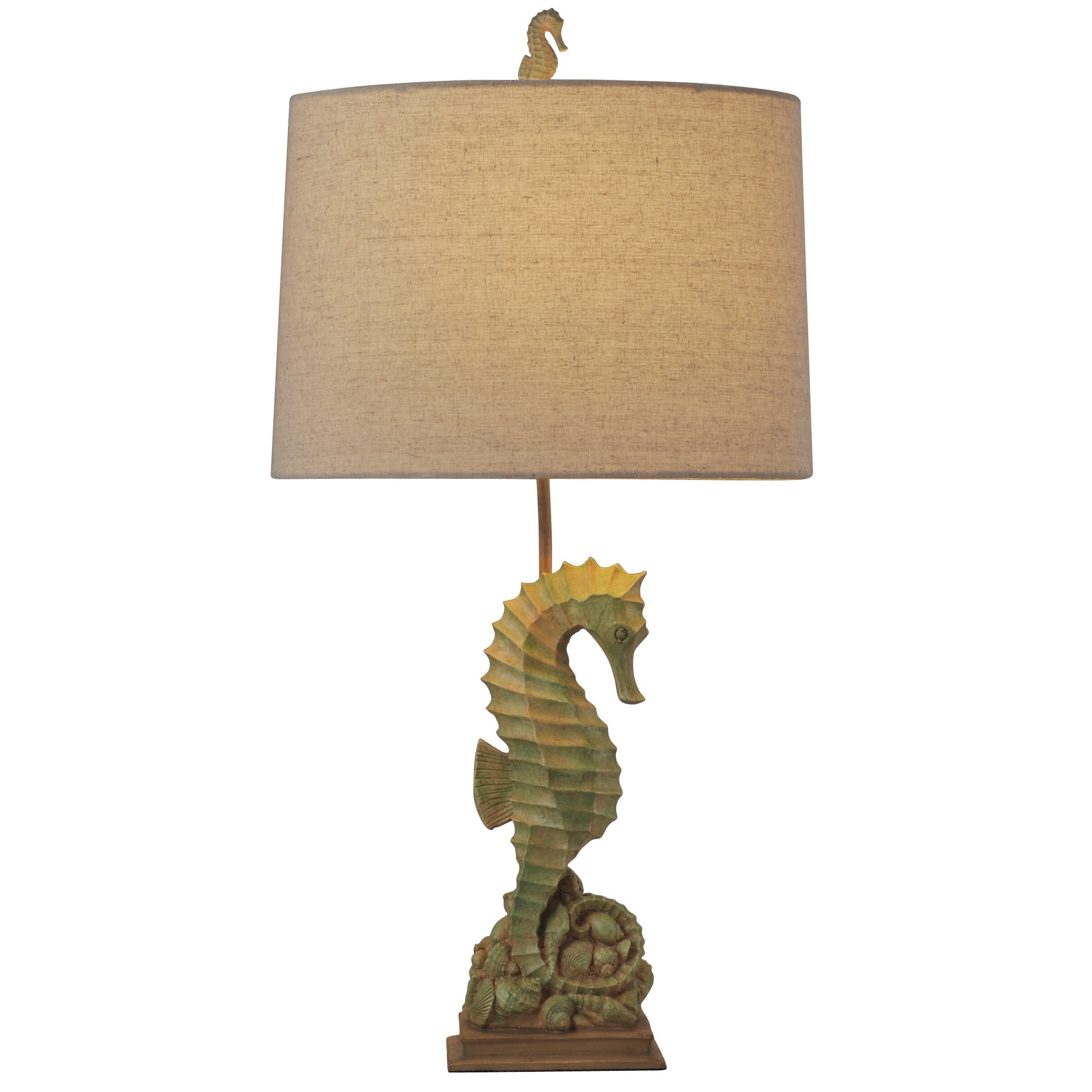 StyleCraft Home Collection 31-in Seafoam Green with Hints Of Beige and Tan 3-Way Table Lamp with Fabric Shade