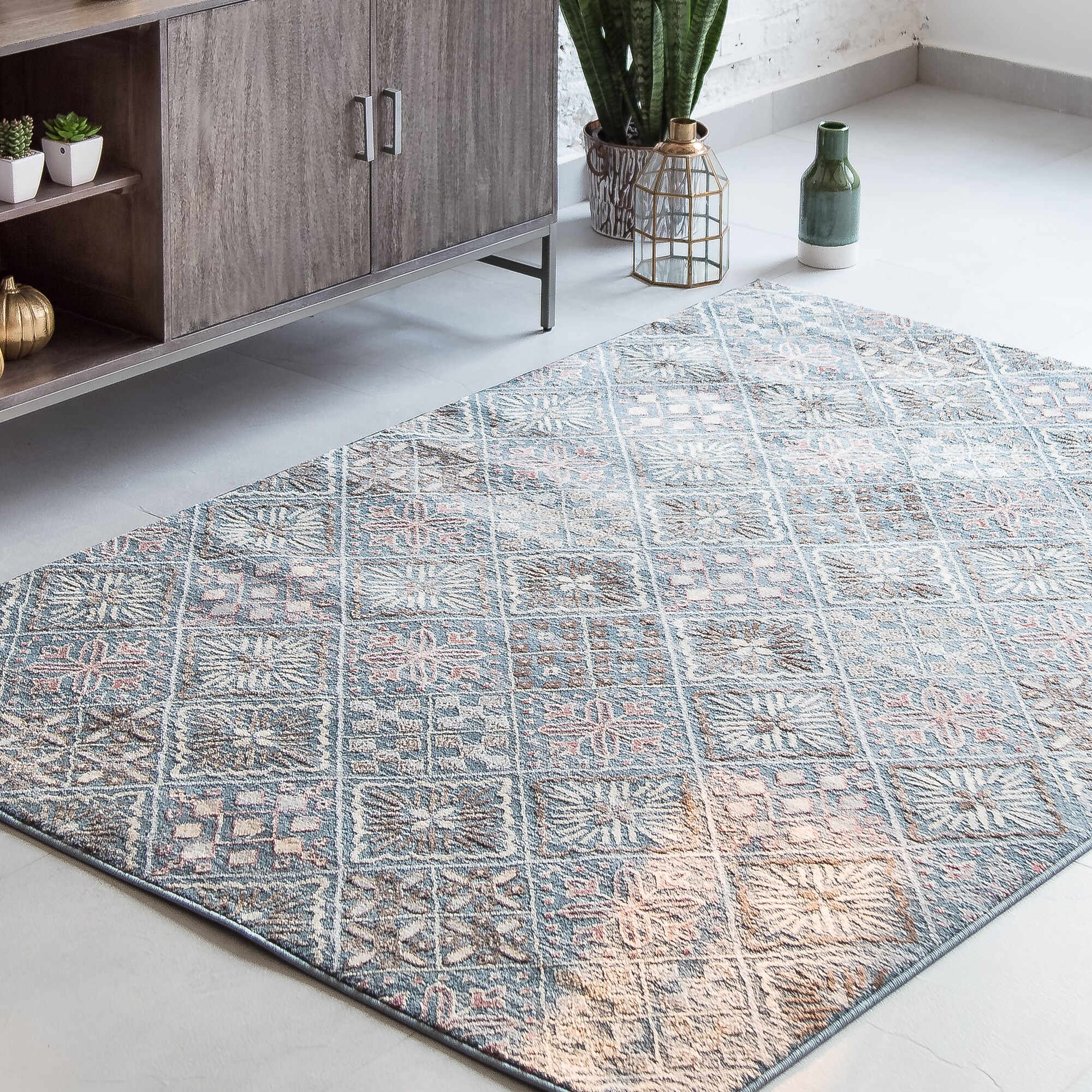 Area Rug Rectangular Geometric Floral Transitional Carpet Indoor Home Decor 5x8 