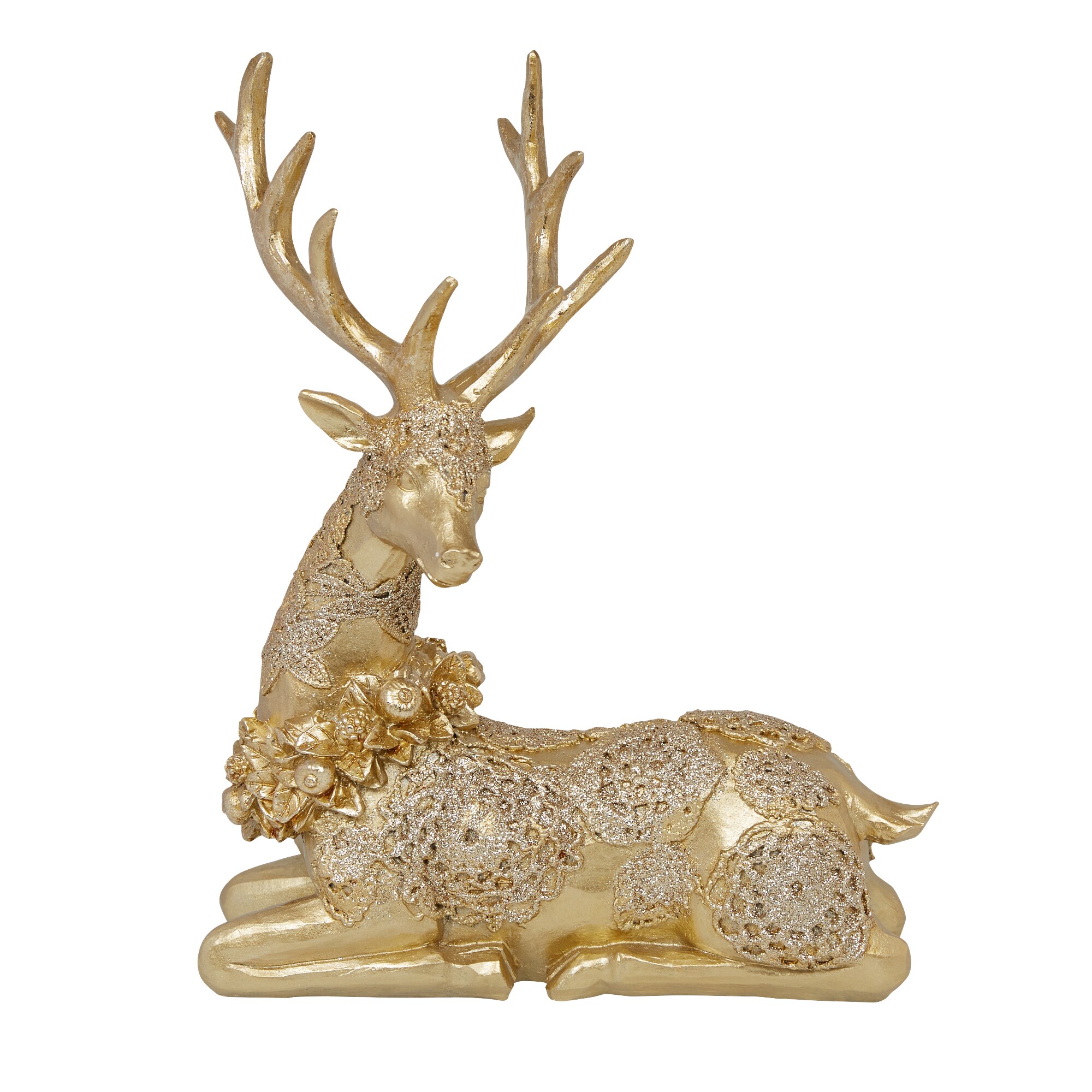 5x8 Dekofigur Deer Sitting Gold Polyresin Autumn Christmas Shabby 9x3 