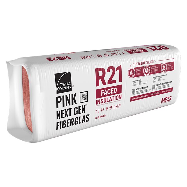 Owens Corning R-21 Faced 23 by 93 Fiberglass Batt Insulation Fits 2x6 Floor or Walls a Total of 10 Bags and Square Footage of 891.3 FT 