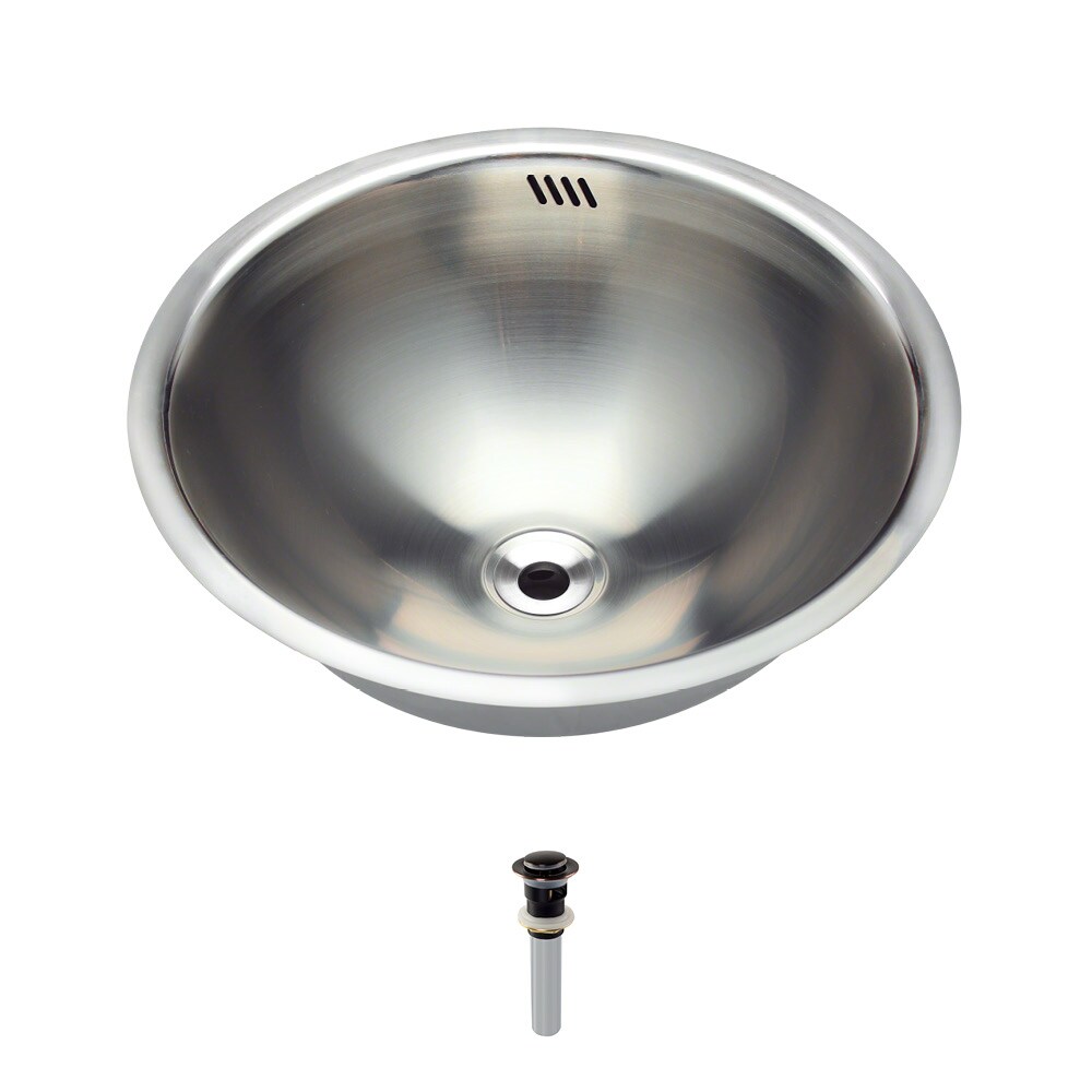 MR Direct Stainless Steel Stainless Steel Drop-In or Undermount Round Traditional Bathroom Sink with Overflow Drain Included (16.25-in x 16.25-in)