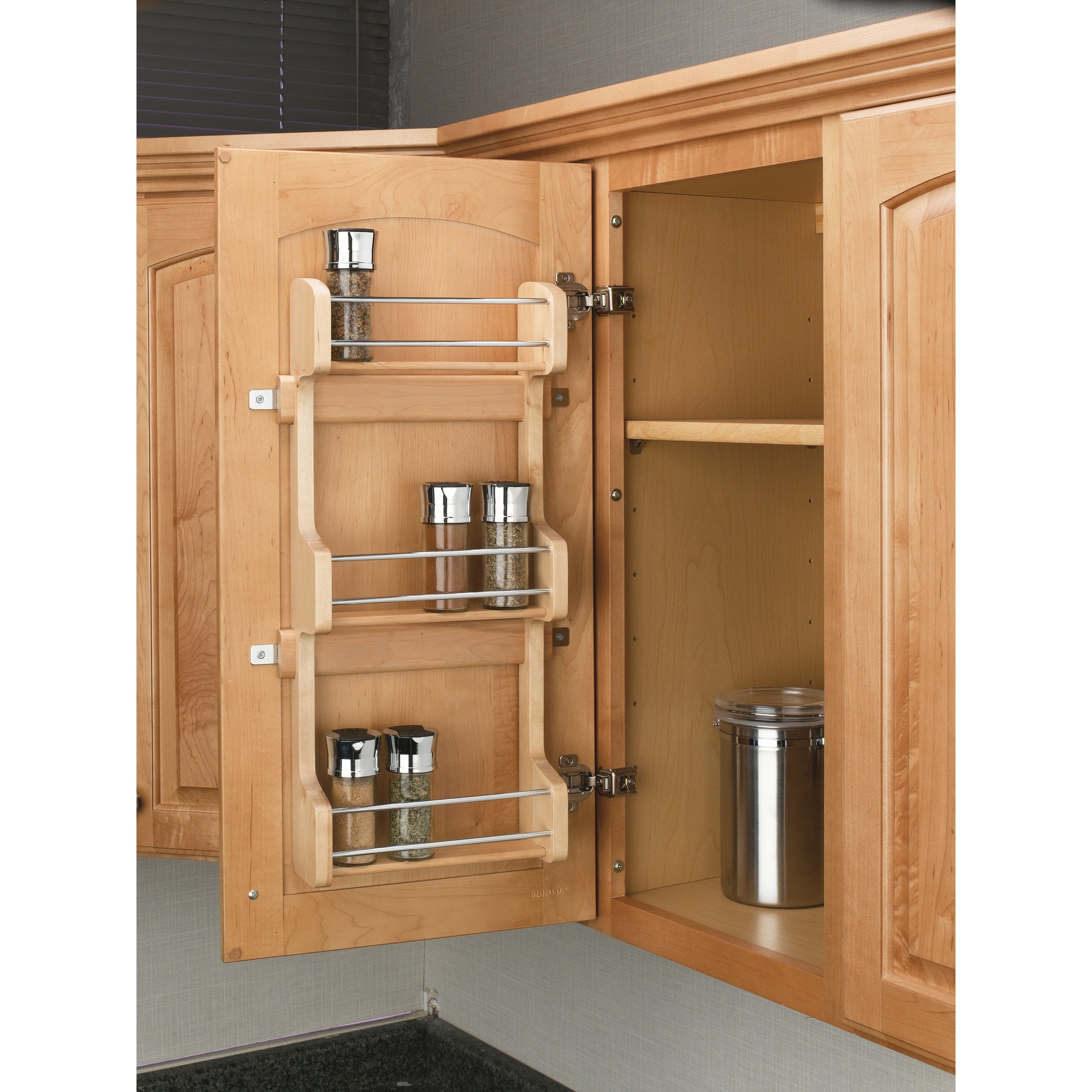 Rev-A-Shelf 4SR-18 18-Inch Cabinet Door Mounted Wood 3-Shelf Storage Spice Rack