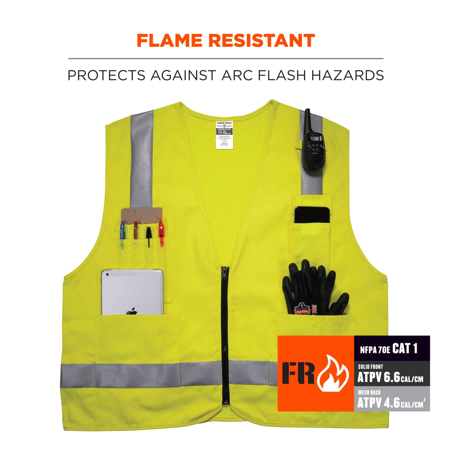 Solid Lime Front/ Mesh Back 4-XL/  ANSI CLASS 2 High Visibility Safety Vest 
