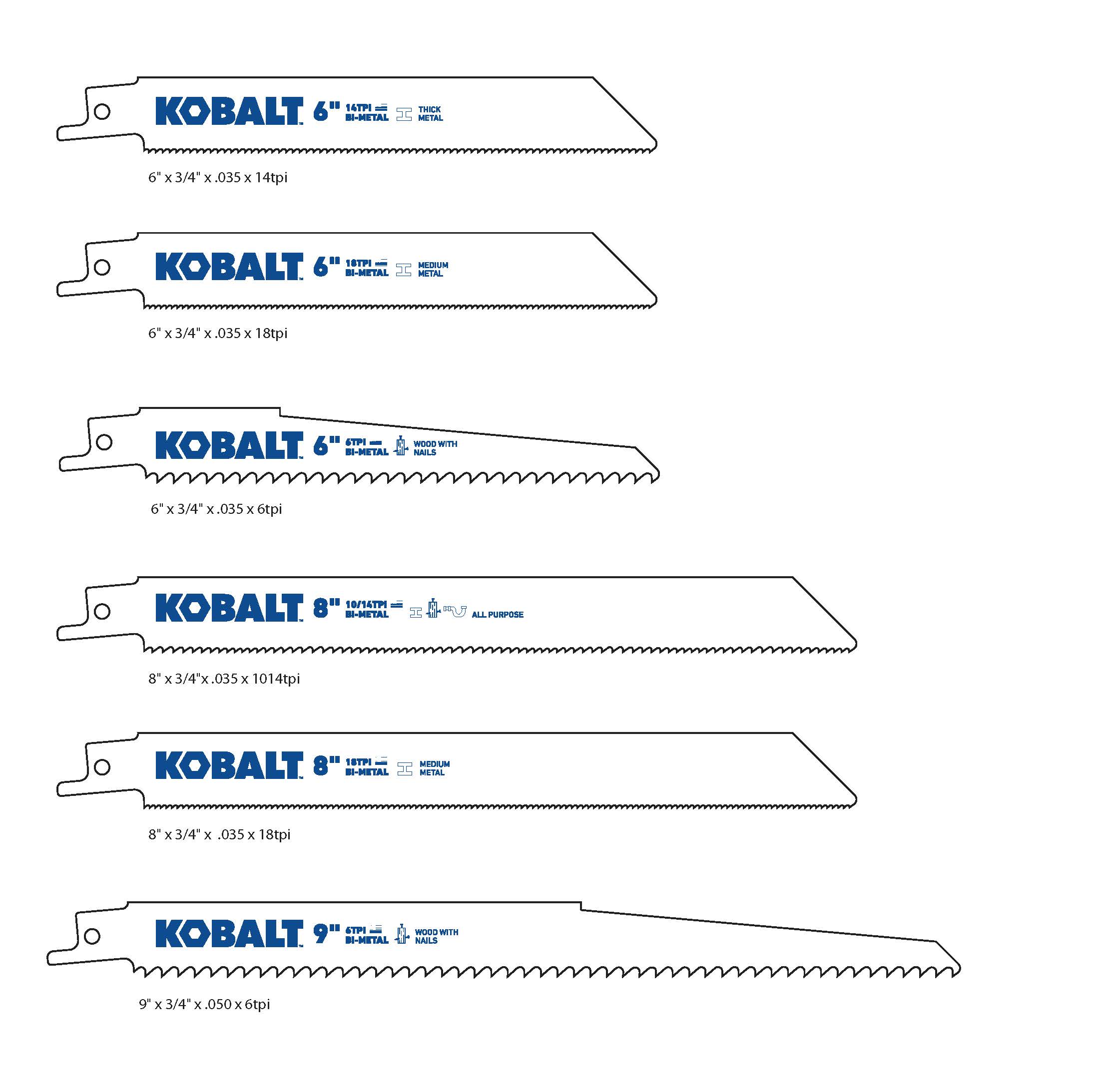 Kobalt 12Pack BiMetal Set Wood/Metal Cutting Reciprocating Saw Blade