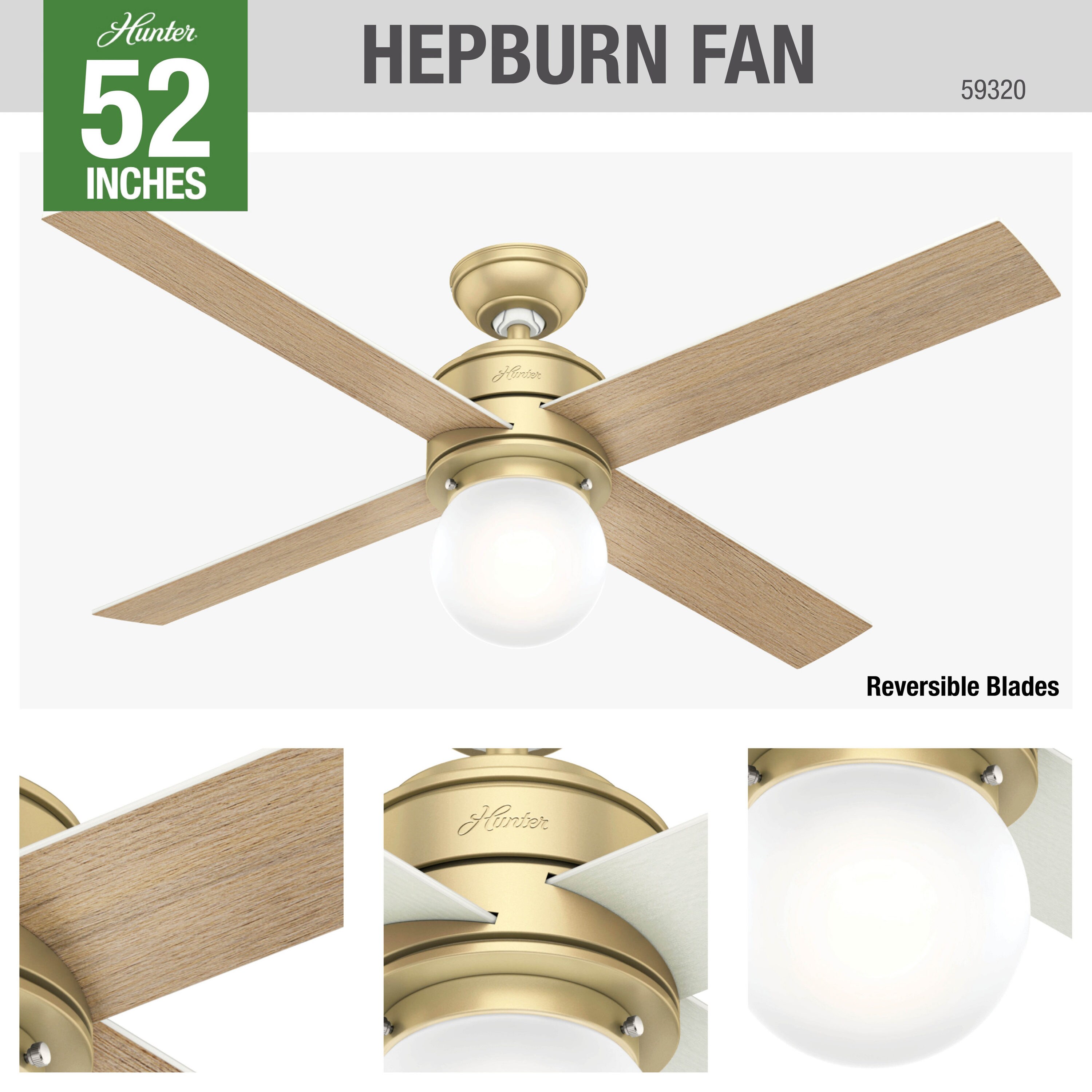 Details about   Hunter Fan 52 inch Contemporary Modern Brass Ceiling Fan with Light Kit & Remote