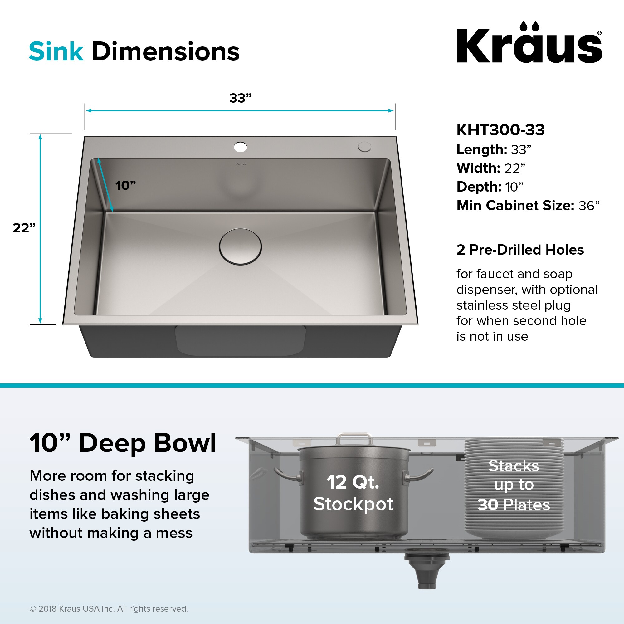 Kraus Standart Pro Dual Mount 33 In X 22 In Stainless Steel Single Bowl