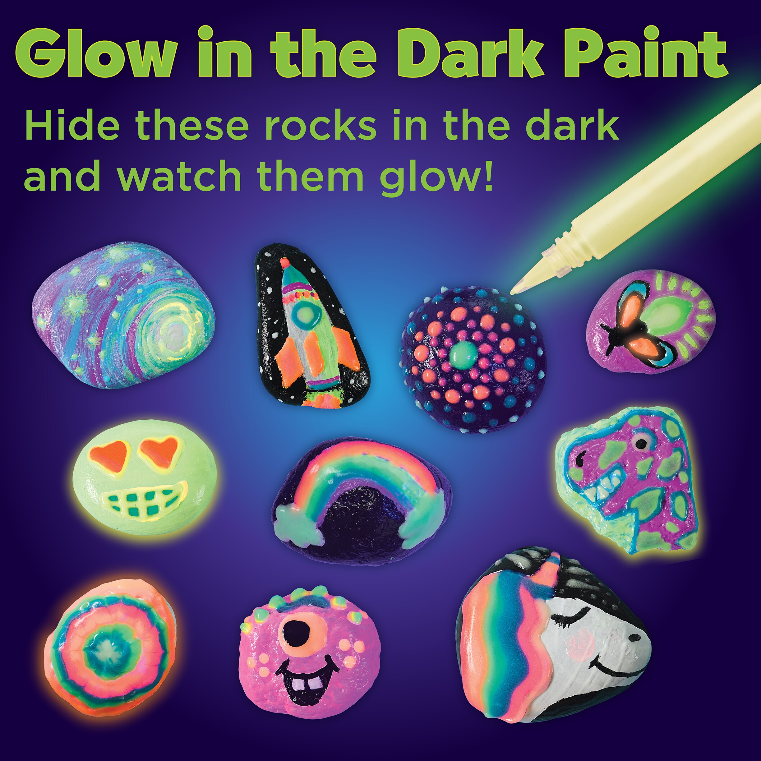 20 Rocks Supplies Glow In The Dark Rock Painting Arts and Craft Kit for Kids 
