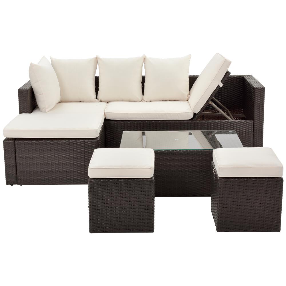 Beige Cushion Set of 2 OAKVILLE FURNITURE 61702 Outdoor Patio Rattan Wicker Adjustable Pool Chaise Lounge Chair Brown
