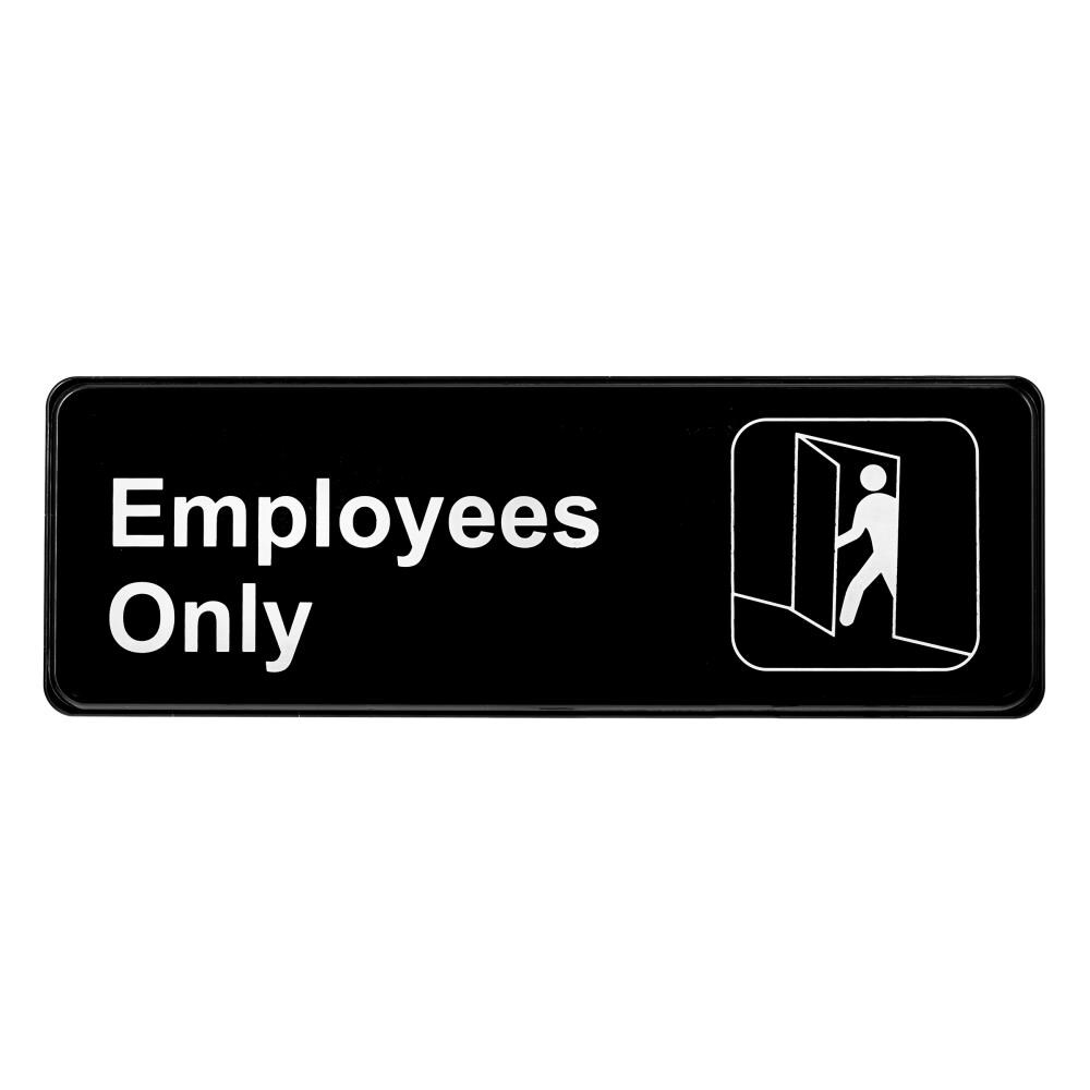 Employees Only 3" H x 9" W Plastic Business Policy Sign Self Adhesive Back Black 