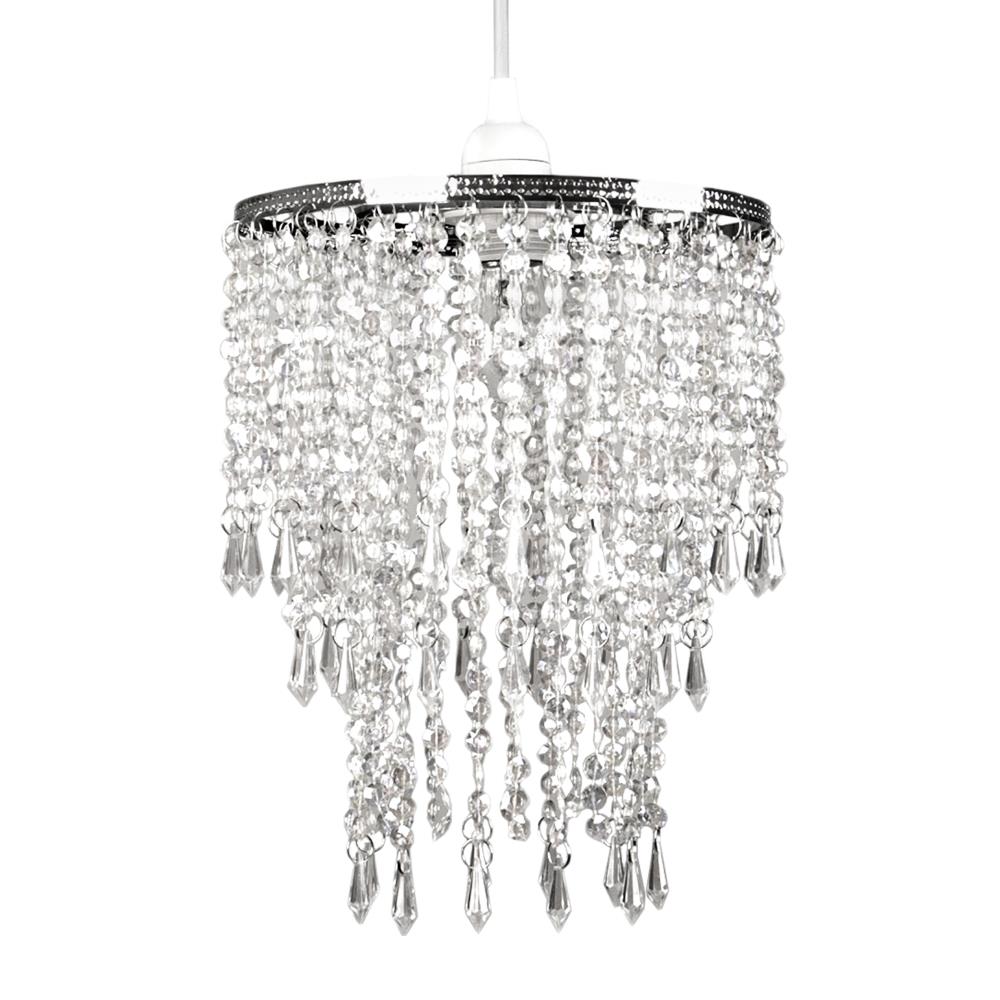 White Finish 17 Height with Dangling Tadpoles LSHWP Chandelier-Style Shade with Beading 12 Diameter