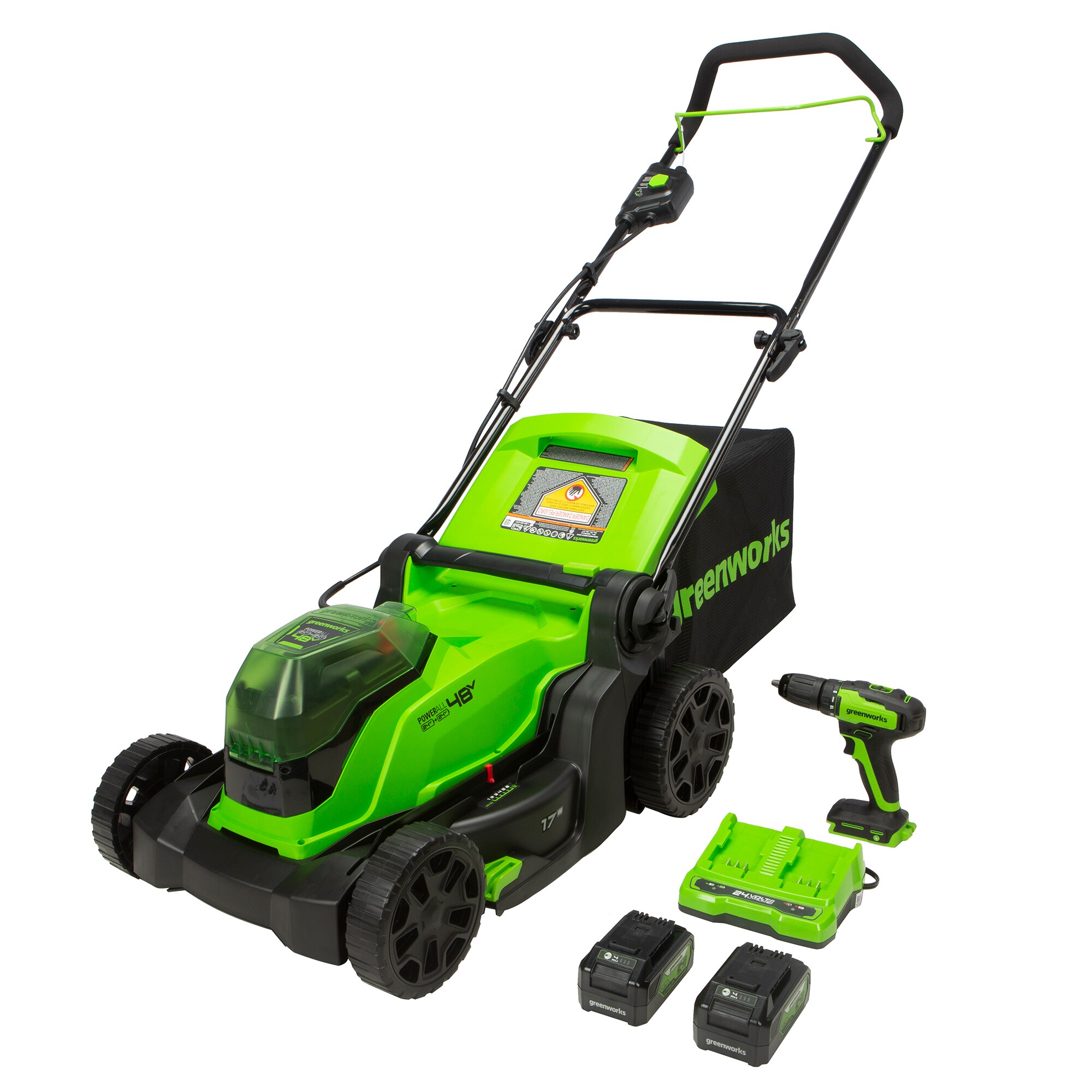 handy Moist Grand Greenworks Greenworks 2 x 24V (48V) 17" Brushless Lawn Mower, (2) 4Ah USB  Batteries and Dual Port Charger + 24V Brushless Drill/Driver in the Power  Equipment Combo Kits department at Lowes.com
