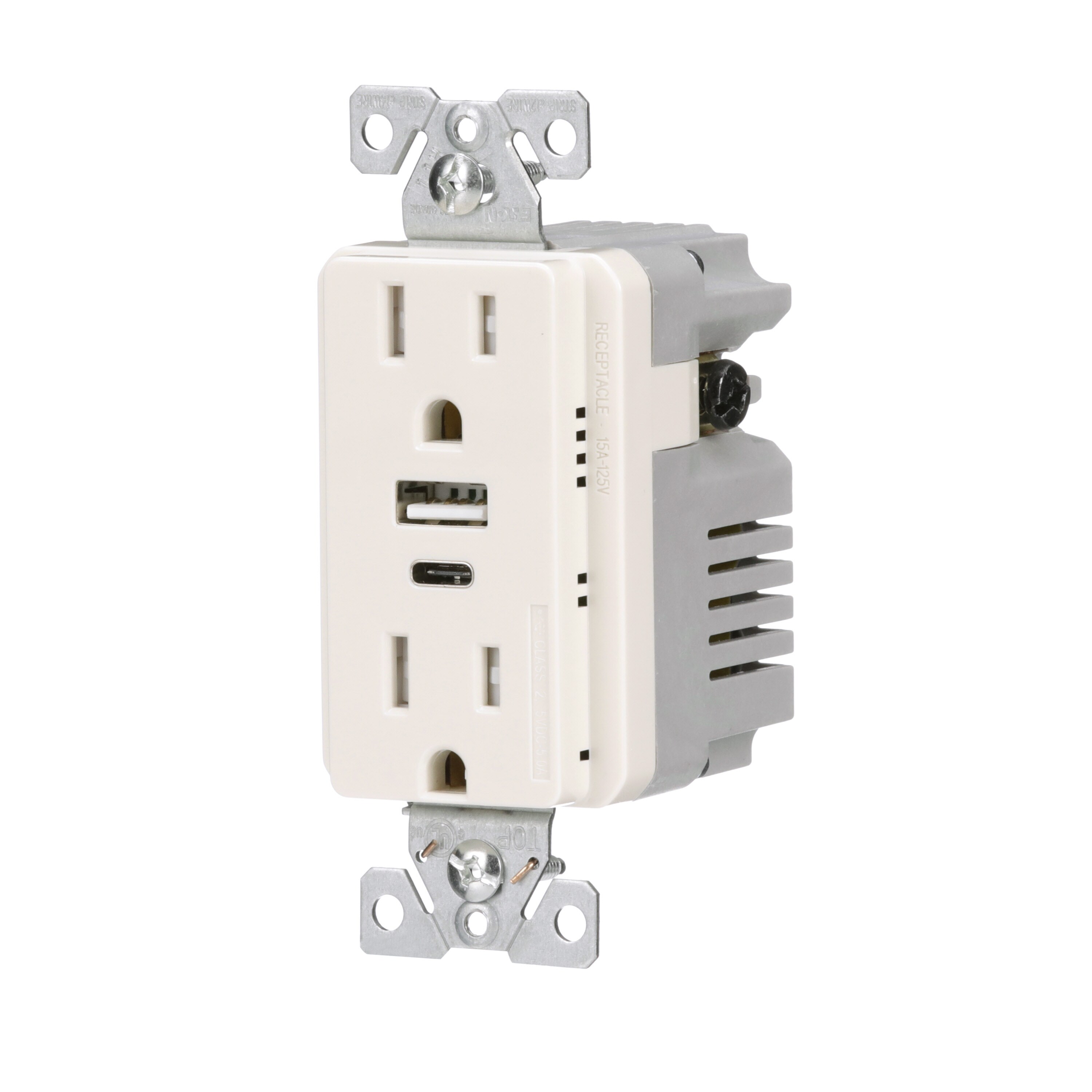 Pass & Seymour TR5262USB-GRY 125VAC 15AMP Outlet with 3.1AMP USB Charger 
