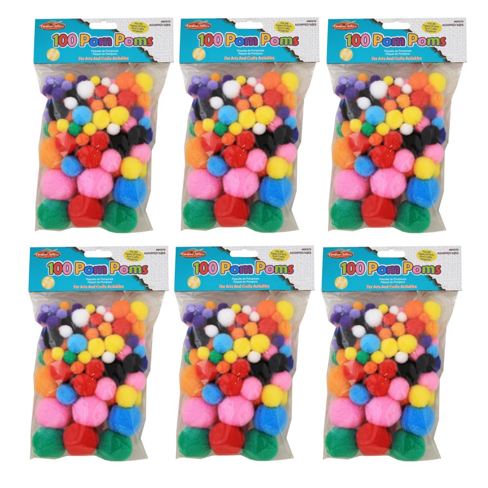 Craft Pom Poms Pack Size 100 Assorted Colours And Sizes Kids Crafts 