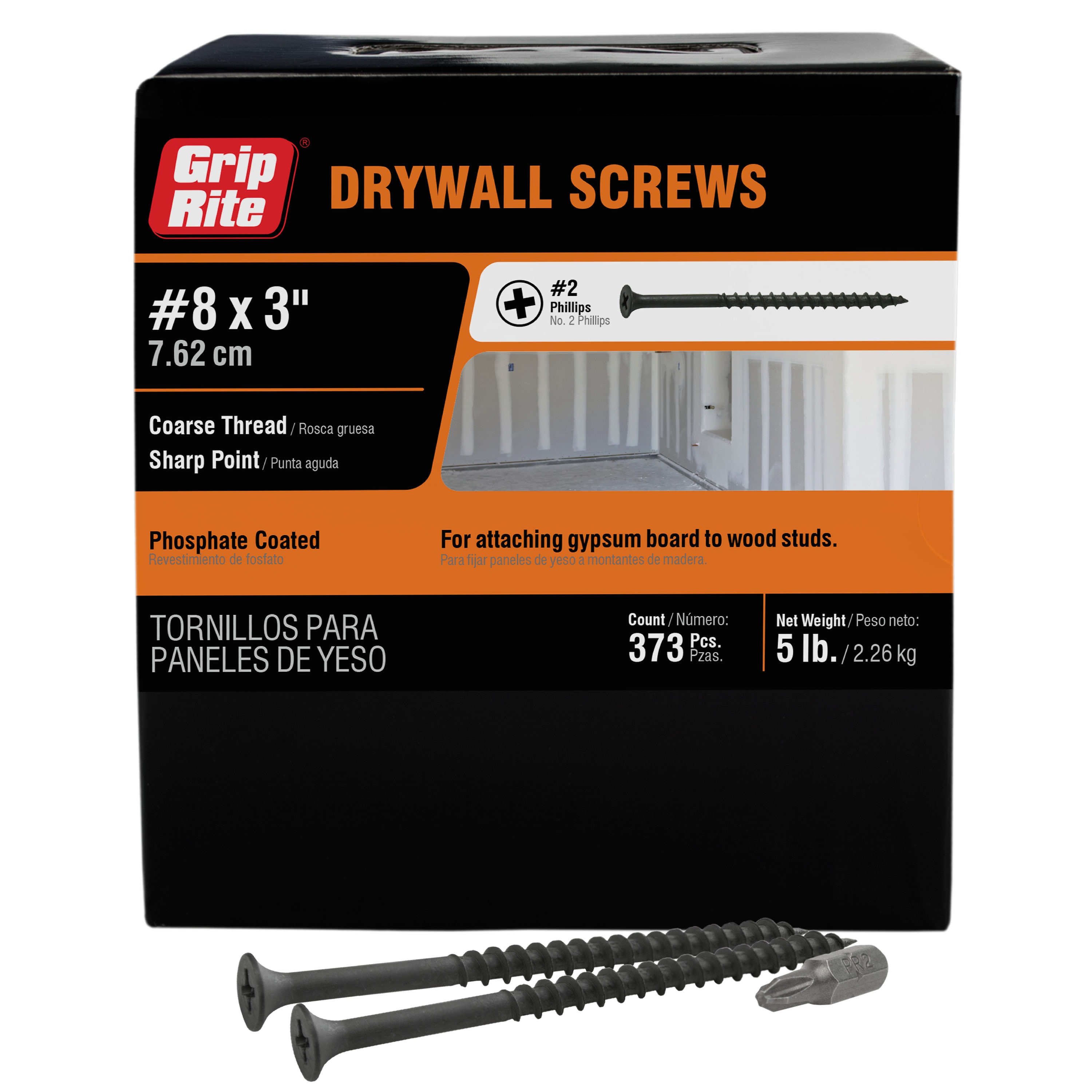 meite #8 Coarse Thread Drywall Screws by 3-Inch Leg Length with Bugle Head 5 Pounds Black #DSC3M 