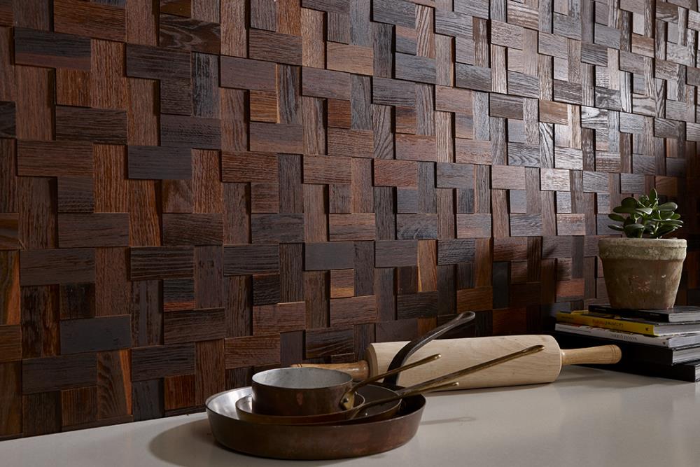 Solid Oak Wood 5.5 Sq Ft Mosaic Collection Basketweave Oak Brown Wood Wall Mosaic Tile Timberwall Glued Application