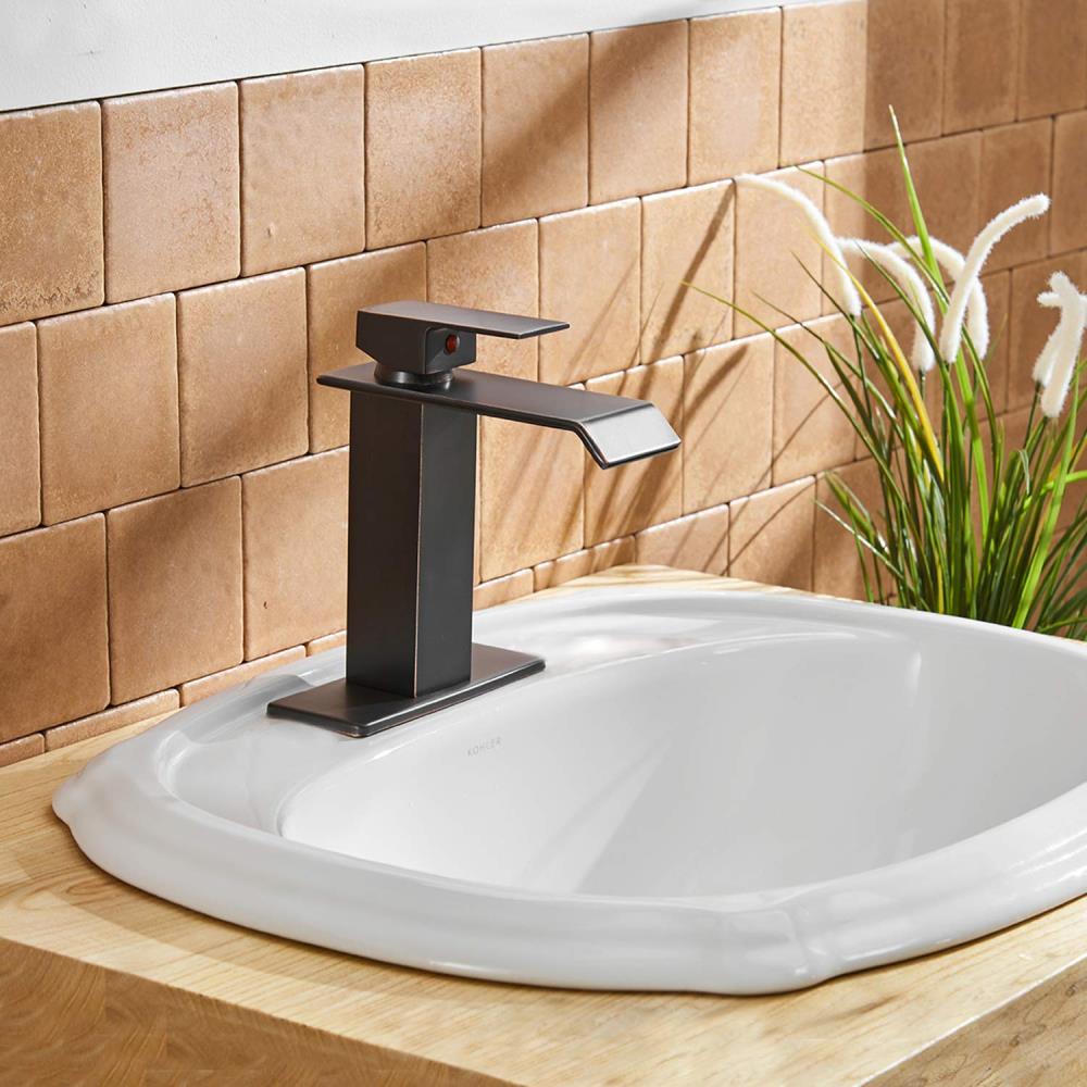 KINWELL Oil Rubbed Bronze 1-handle 4-in centerset Waterfall Bathroom Sink Faucet with Deck Plate