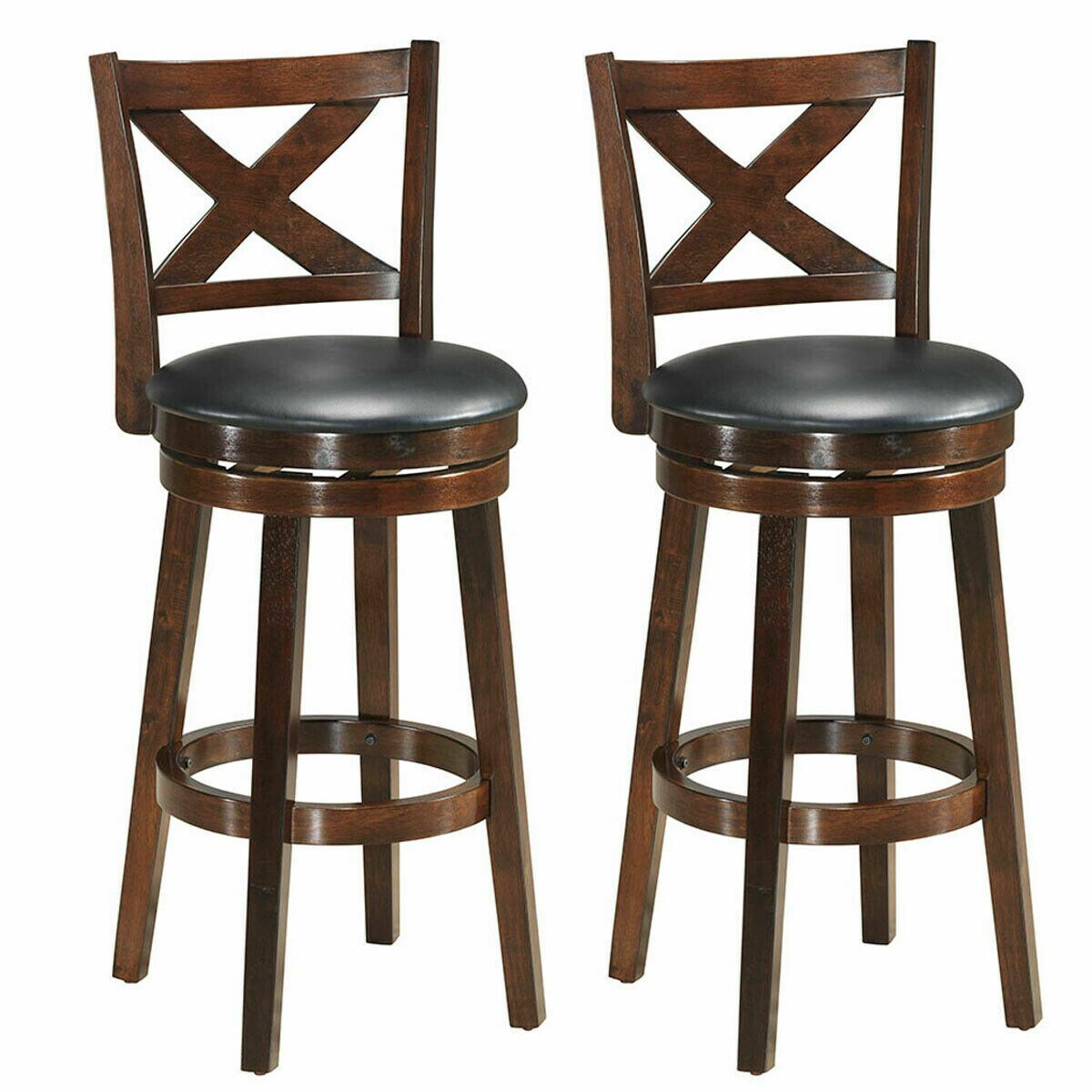 Set of 2 Industry Metal 29” Swivel Bar Height Swivel Bar Stool Chair Brown PU 