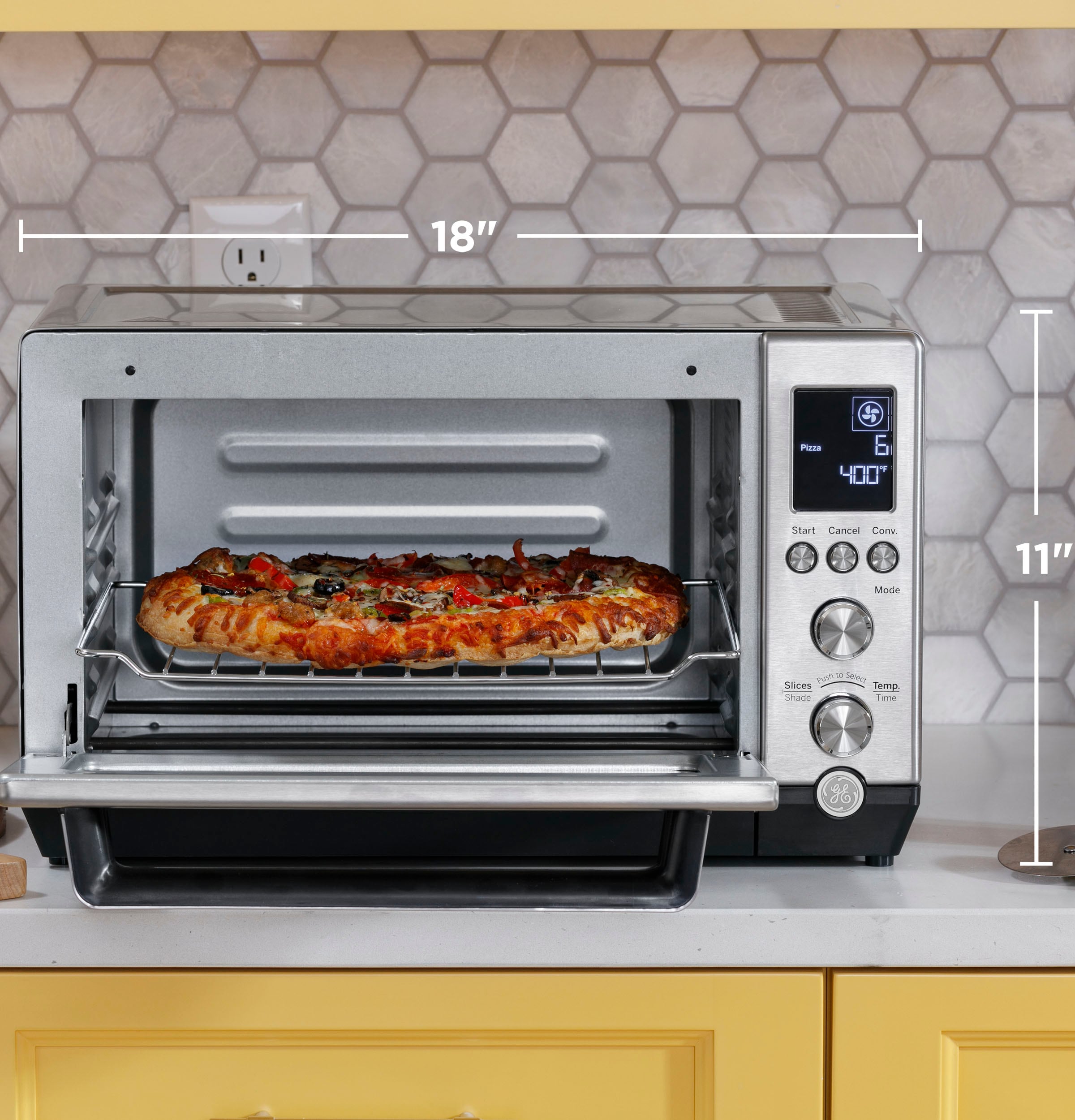 Convection Toaster Oven 6 Slice Brushed Stainless Steel Family-Size Pizza Cook 
