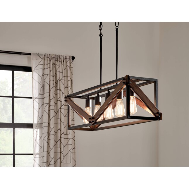 36.50 inches Kichler 44333DBK Restoration Five Light Linear Chandelier from Steel Collection Finish Distressed Black 