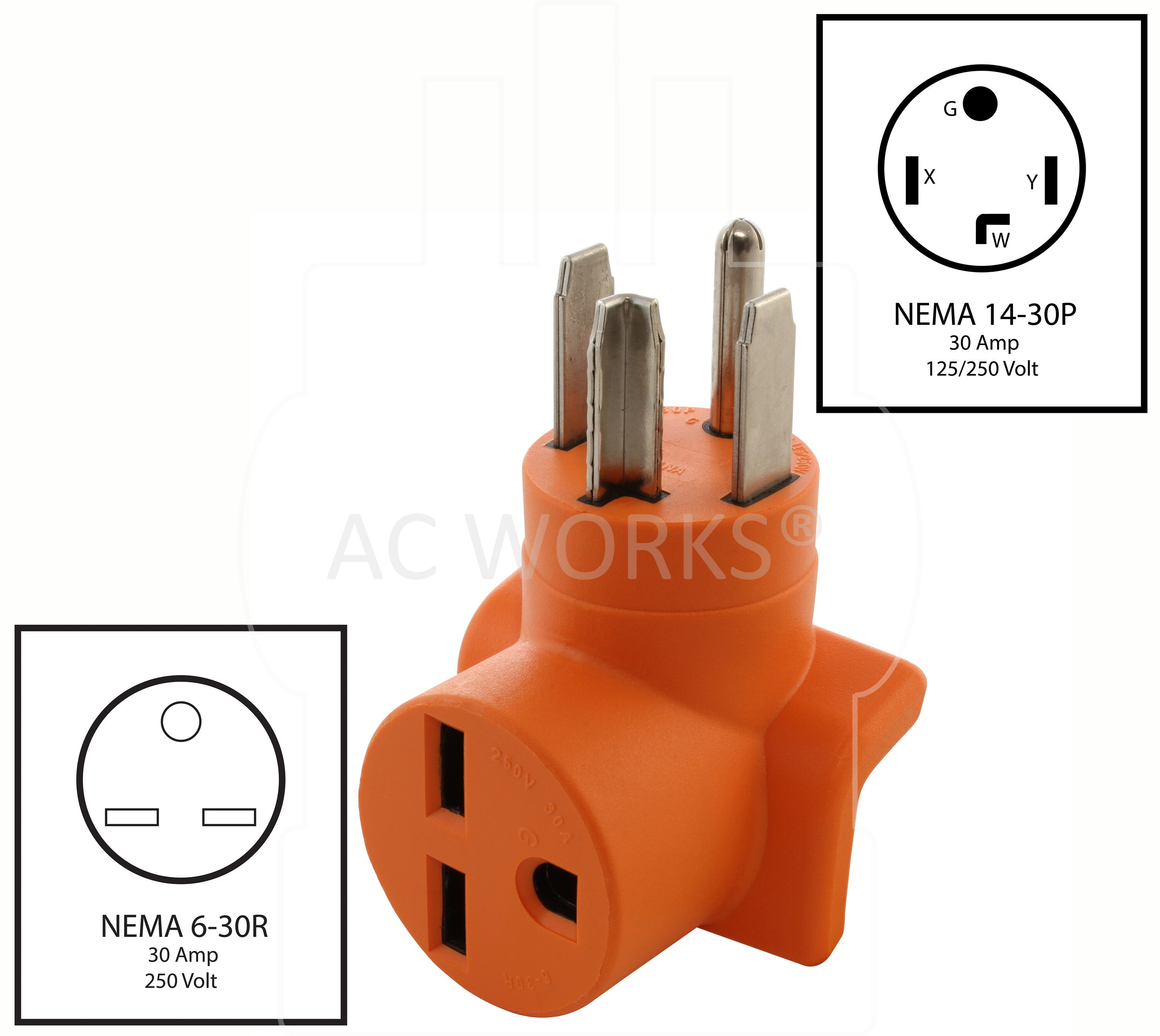 4-Prong Electric Range Outlet Adapter NEMA 14-50P to NEMA 6-30R by AC WORKS® 