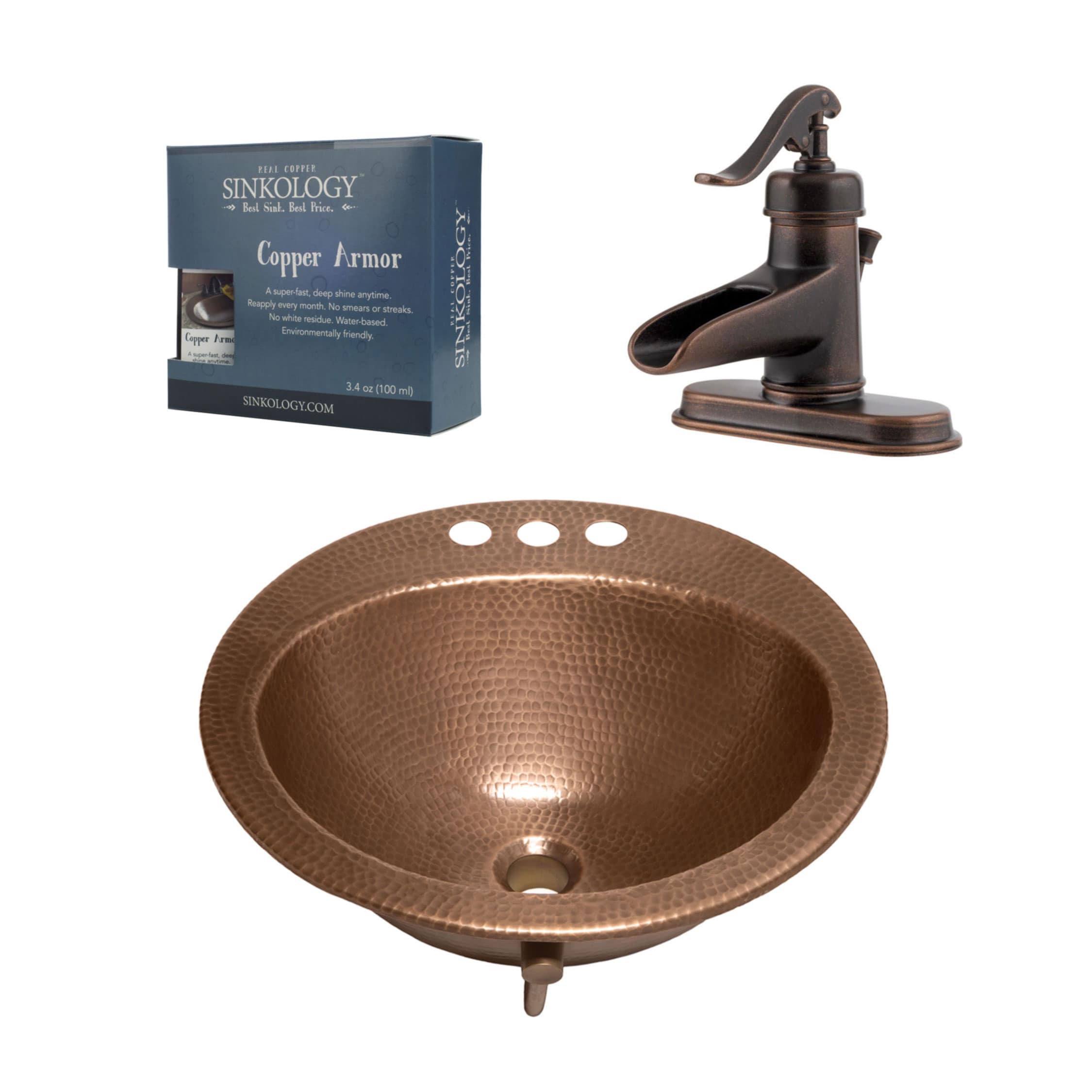 19 x 14 x 7 Sinkology SB305-19AC-AMZ-TP2 Copper Bathroom Sink Antique Copper