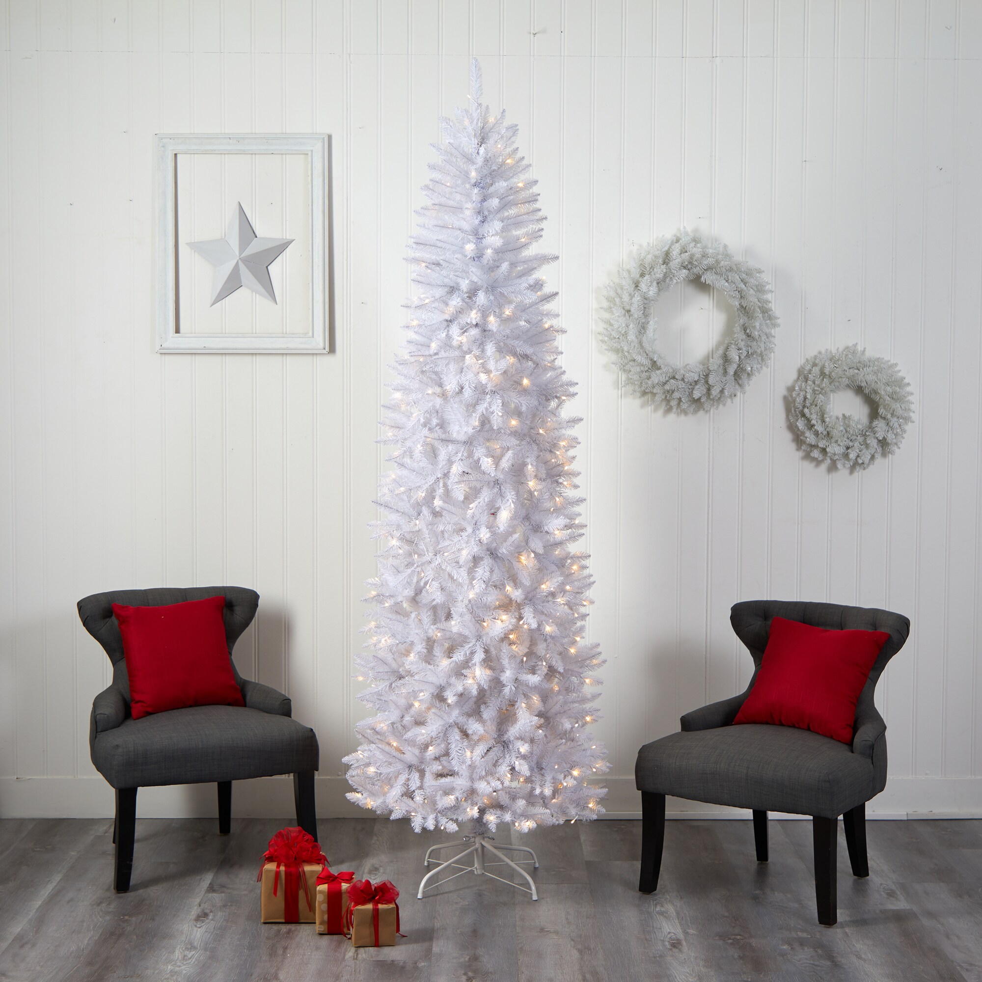 Nearly Natural 8-ft Douglas Fir Pre-lit Traditional Slim White 