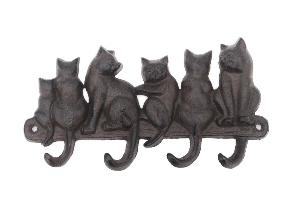 Cat Tail Key Hook Cast Iron Towel Coat Hanger Wall Mounted Antique Style Brown 