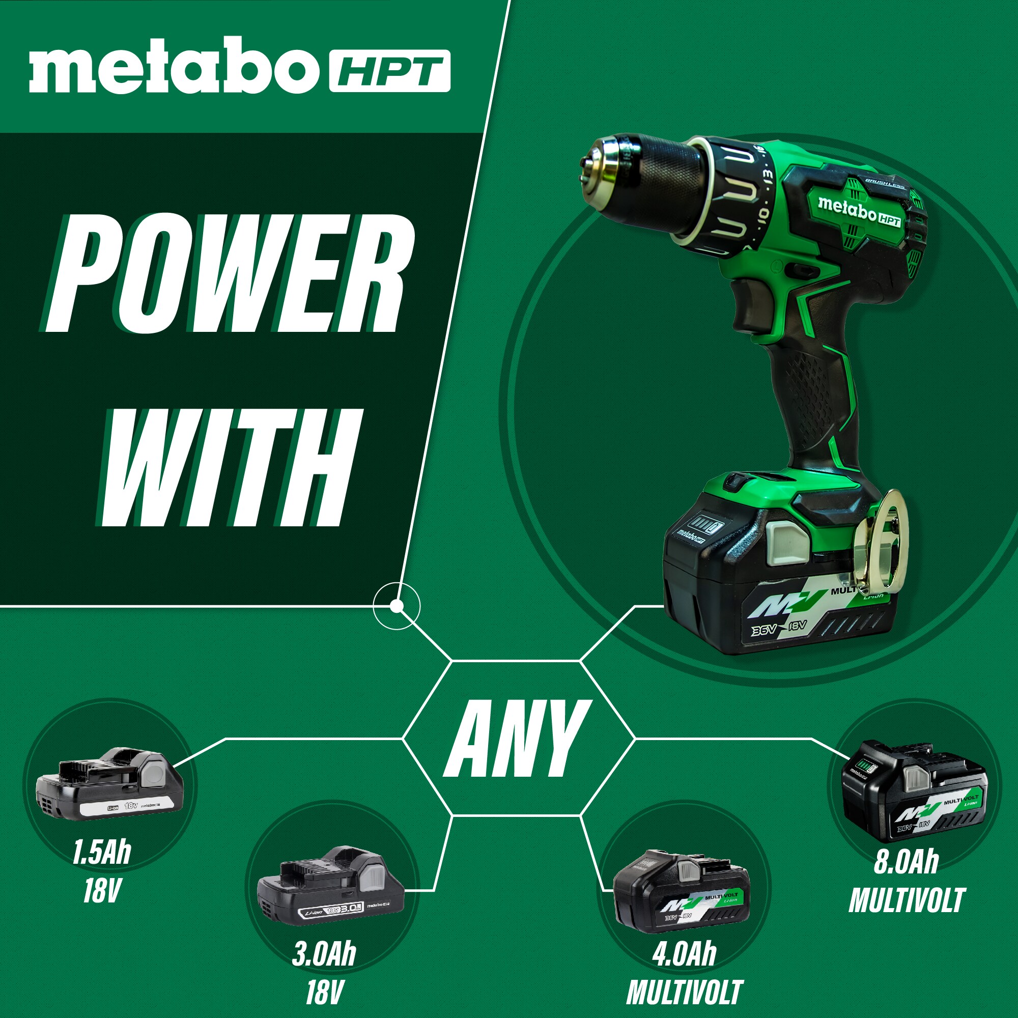 Metabo HPT 1/2-in 18-volt Variable Speed Brushless Cordless Hammer Drill  (2-Batteries Included)
