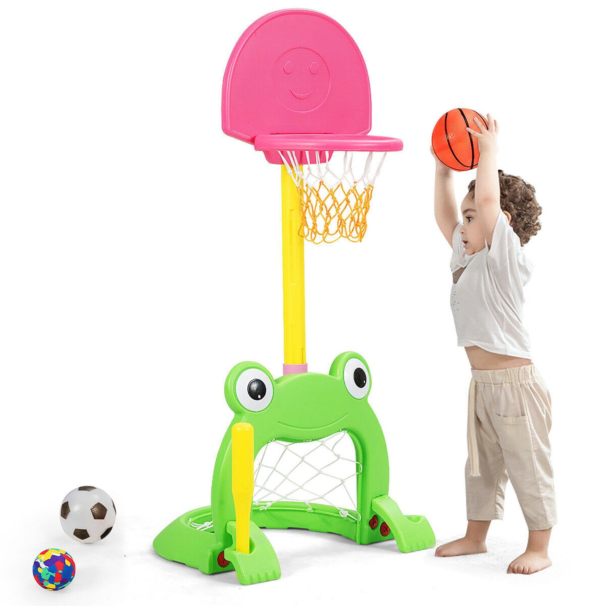 Best Gift for Kids 3 in 1 Sports Activity Center Grow-to-Pro Adjustable Basketball Toy for Indoor & Outdoor Enlitoys Kids Basketball Hoop Set Blue 