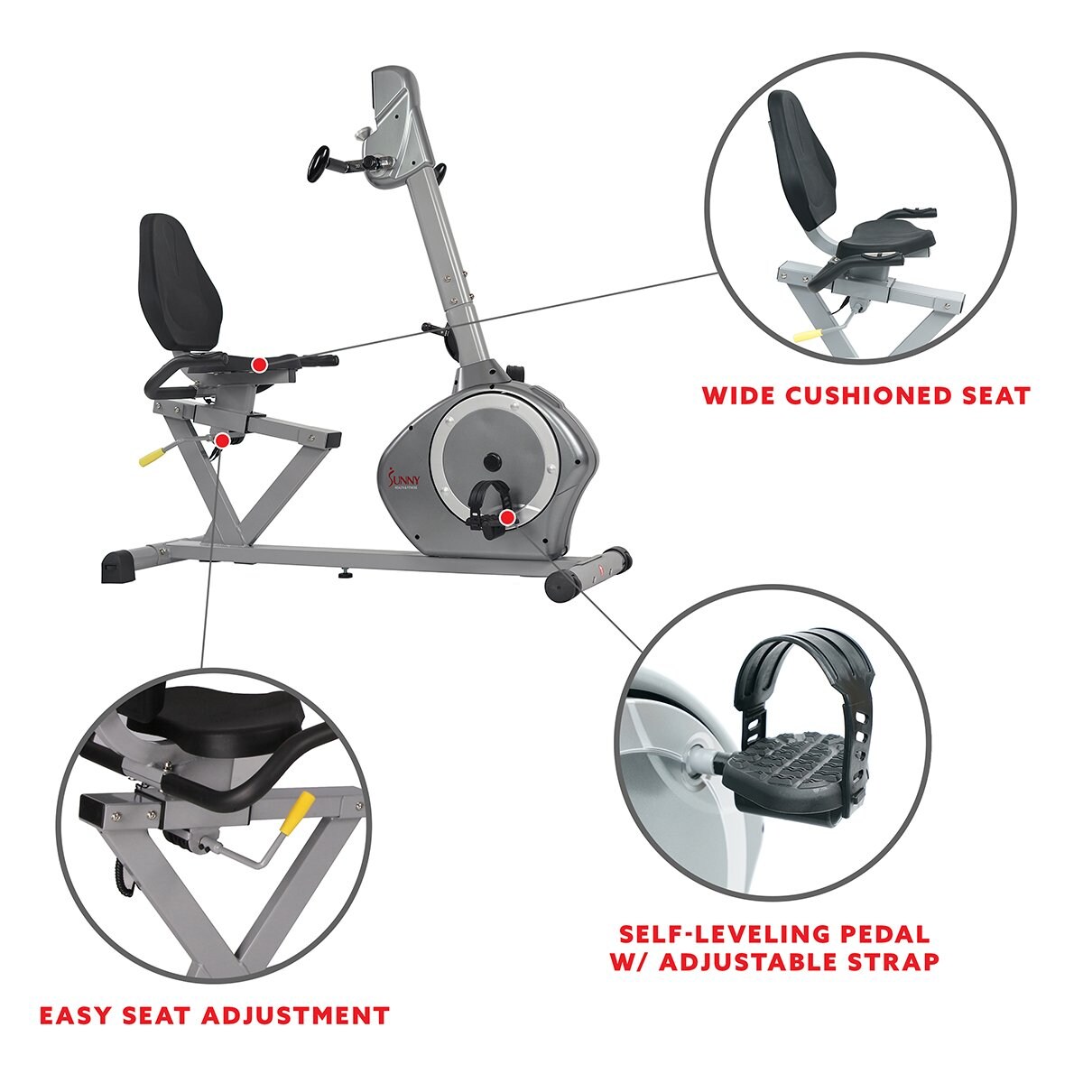 Exercise Bikes Sunny Health Fitness Magnetic Recumbent Bike High Weight SFRB4631 for sale online 