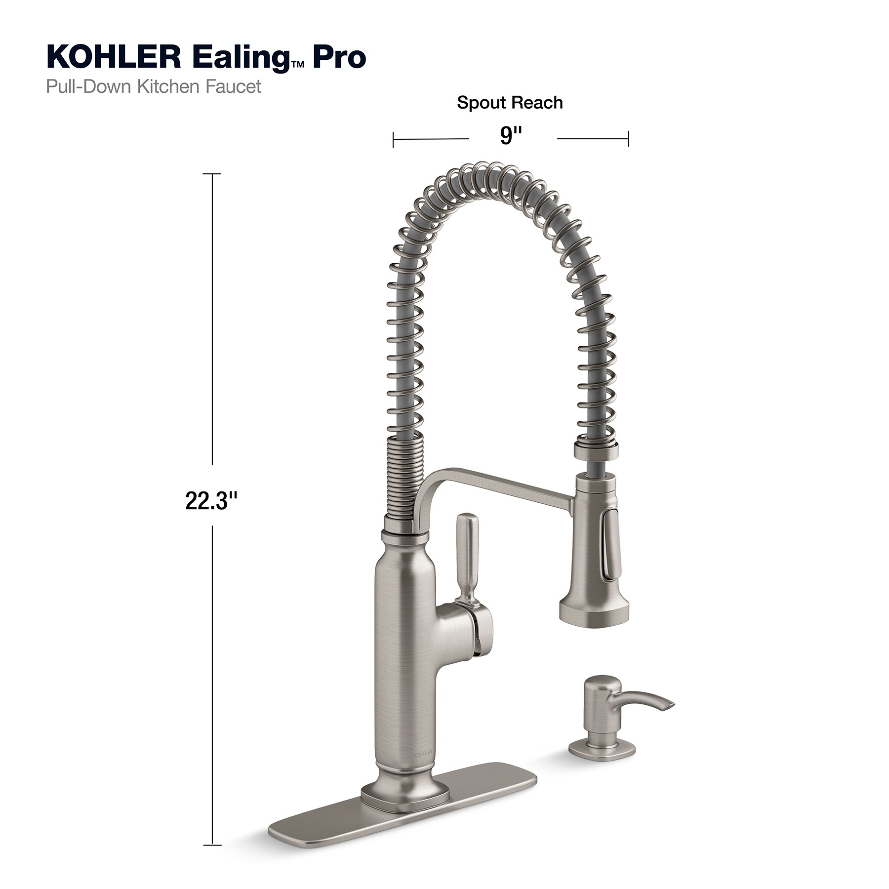 KOHLER Ealing Vibrant Stainless Single Handle Deck mount High arc Handle  Kitchen Faucet Deck Plate Included