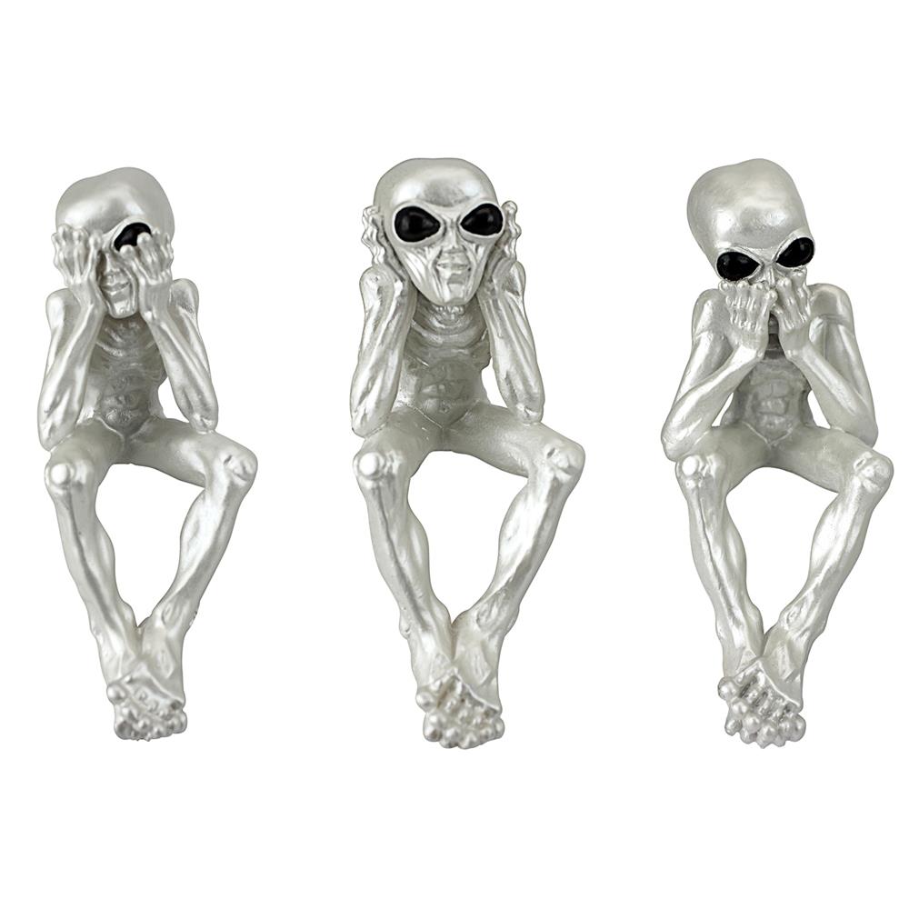UFO See Hear Speak No Evil Space Roswell Alien Sitting Mini Figurines Set of 3 