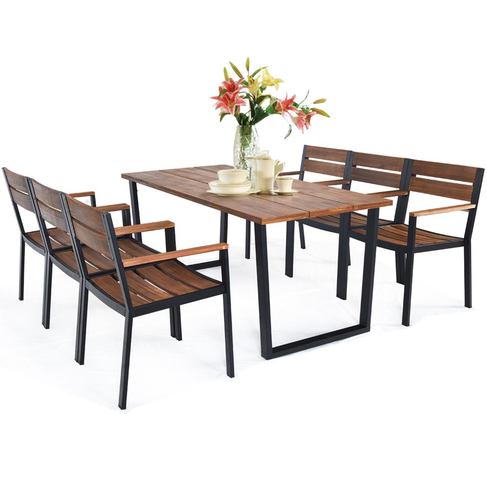 Goplus Costway 7-Piece Brown Patio Dining Set In The Patio Dining Sets ...