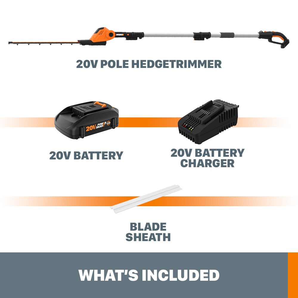 WORX POWER SHARE 20-Volt Max 20-in Dual Cordless Electric Hedge Trimmer 2 Ah (Battery & Charger Included)