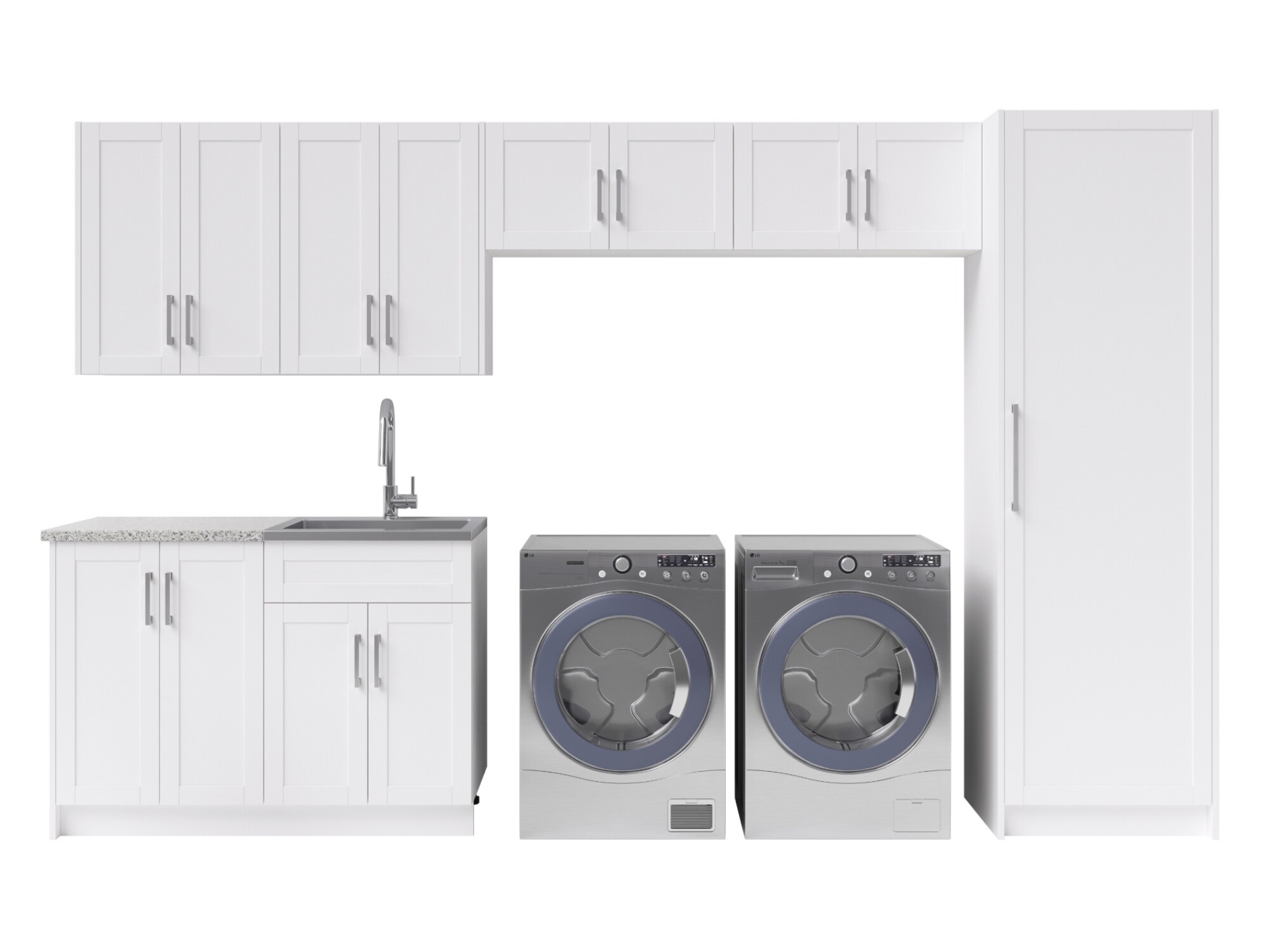 White Finish Storage Cabinet Pantry Laundry Closet Organizer Utility Shelves 