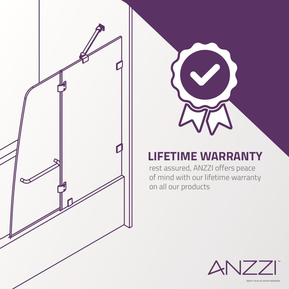 ANZZI Pacific 48-in W x 58-in H Frameless Hinged Polished Chrome Alcove  Bathtub Door (Clear Glass)