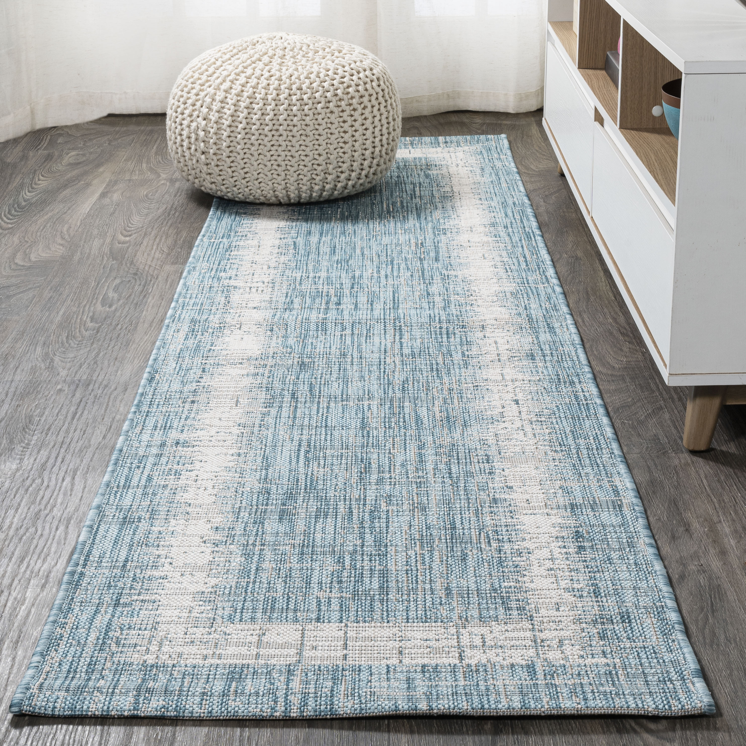 Grey Bordered Rugs for Living Room Tribal Patterned Silver Hallway Carpet Runner