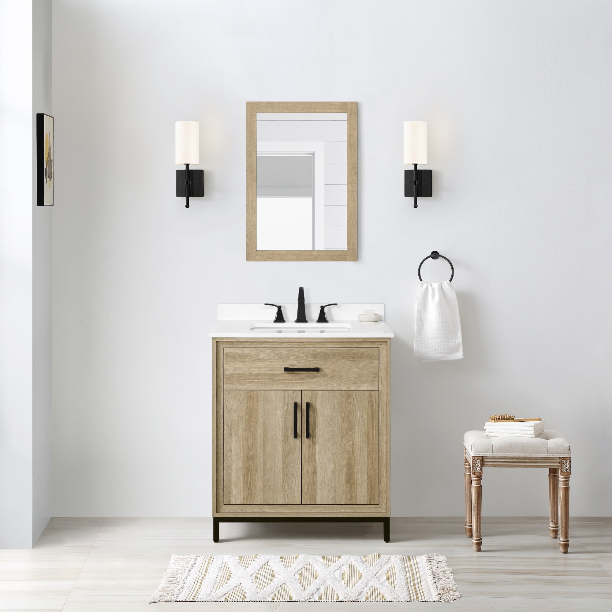 19" Bathroom Vanity Cabinet Sink Faucet Vessel W/Wood Glass Set White Top Combo 
