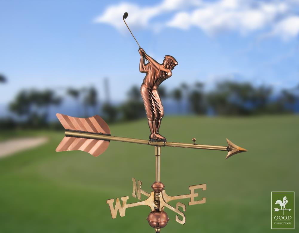 Good Directions Polished Copper Freestanding Golfer Weathervane