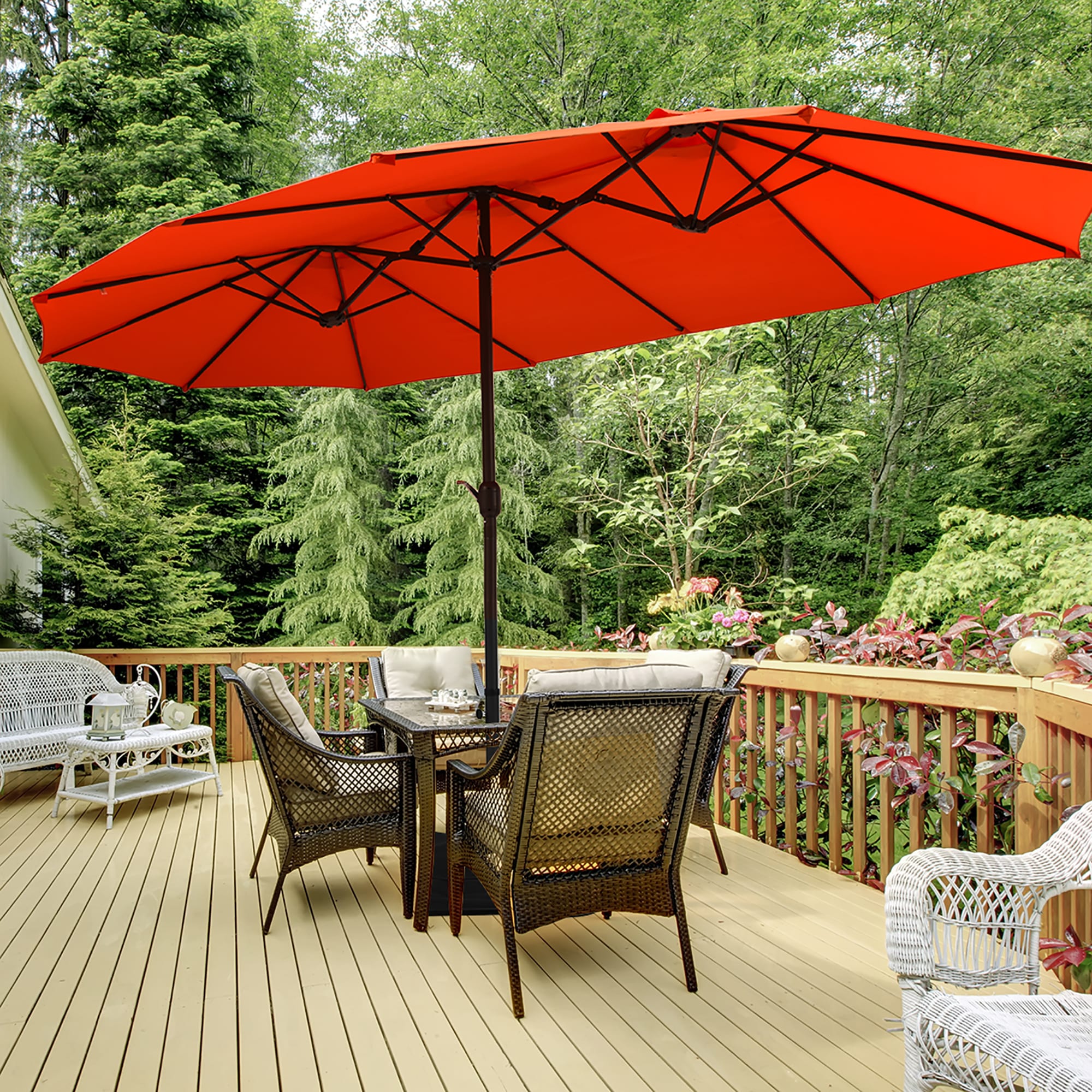 Details about   15' Ft Hanging Umbrella Patio Sun Shade Offset Outdoor UV Resistant w/ Base USA 