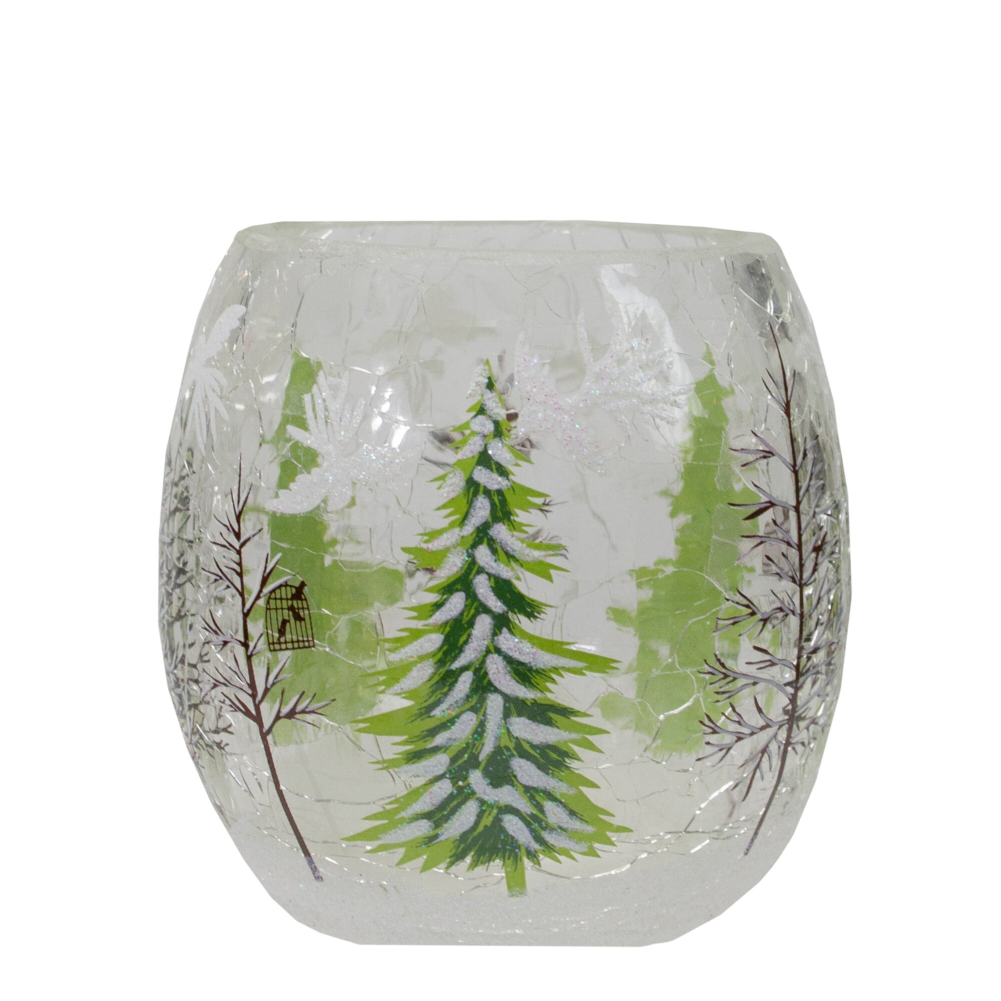 Northlight 3 Hand Painted Christmas Pine Trees Flameless Glass Christmas Candle Holder 