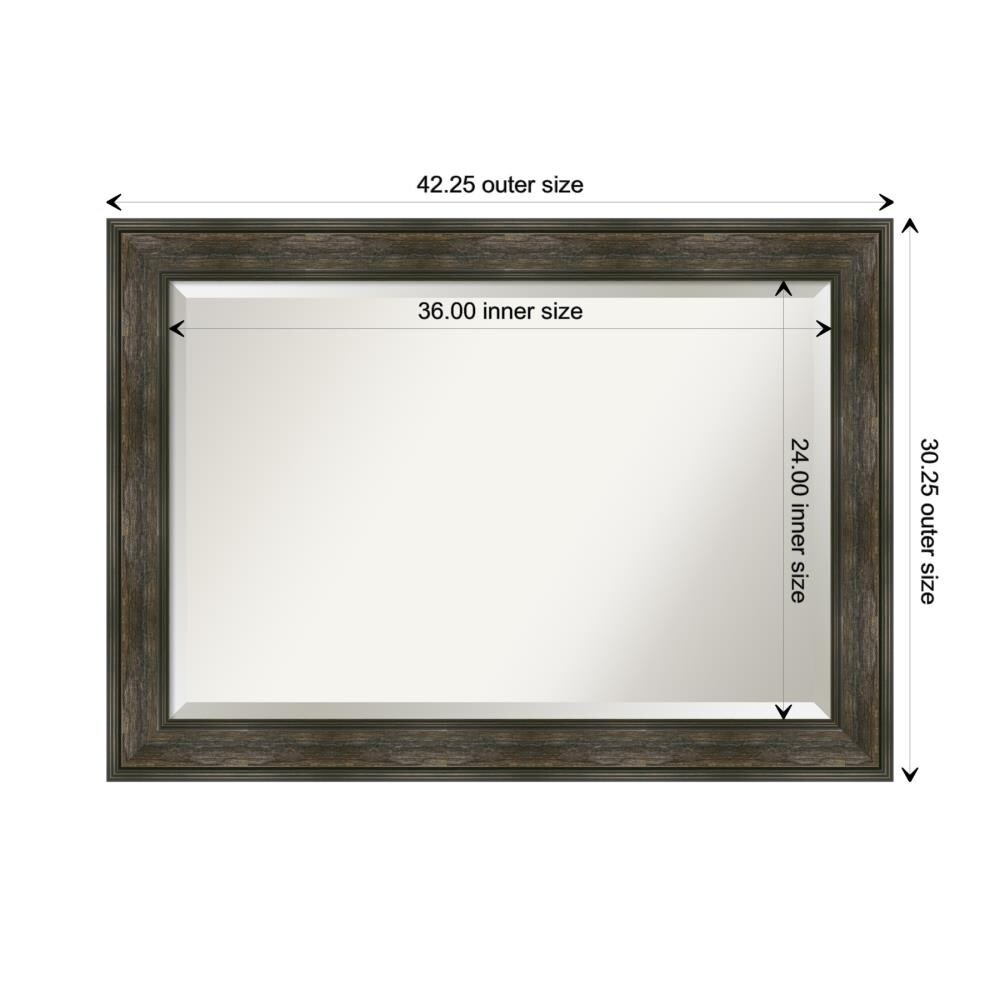Amanti Art Rail Rustic Char Frame Collection 42.25-in W x 30.25-in H Distressed Black,Brown,Silver Rectangular Bathroom Vanity Mirror