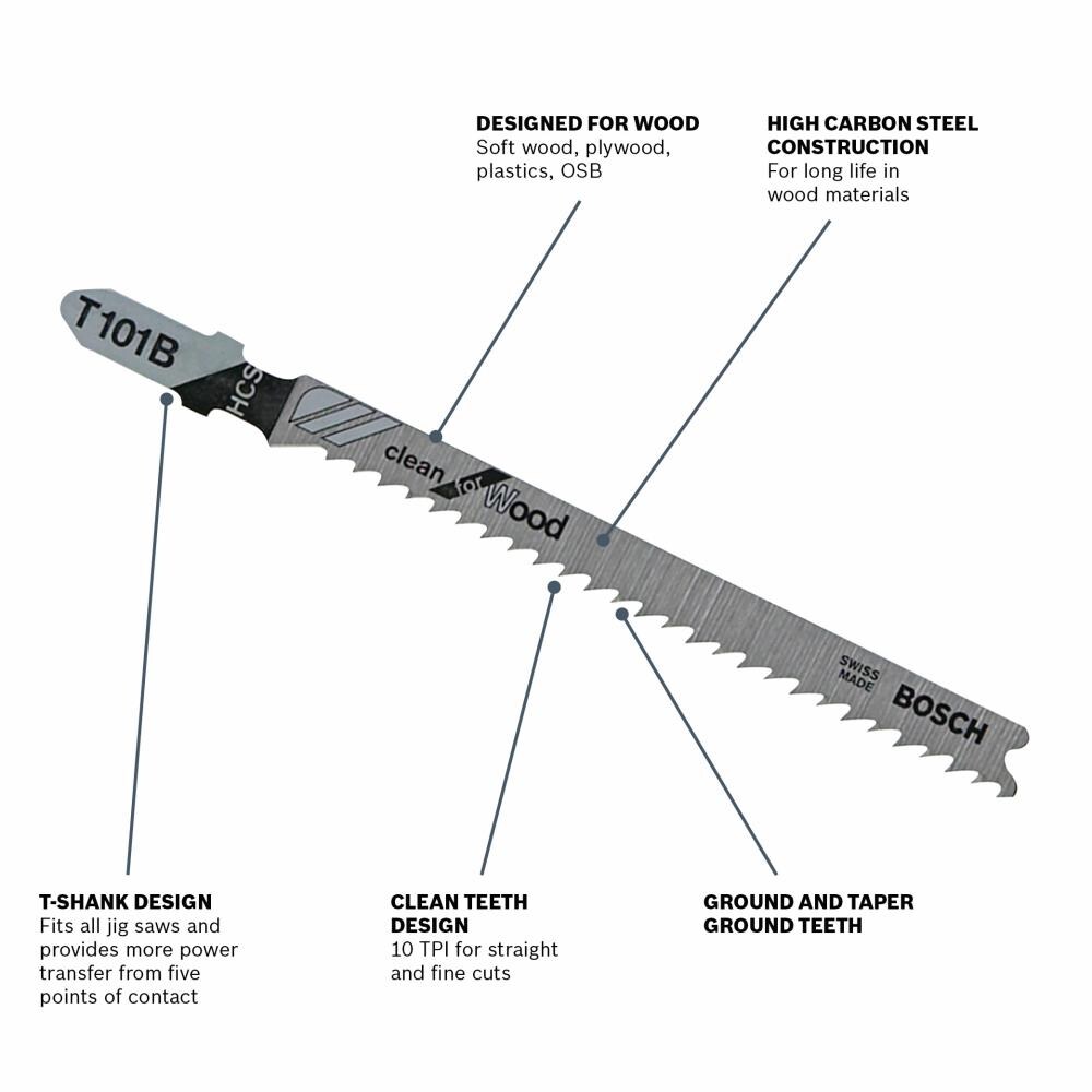 5 Pack T101B T-Shank Metal Jigsaw Blades Saw Wood Cutting Plastic For Bosch : 