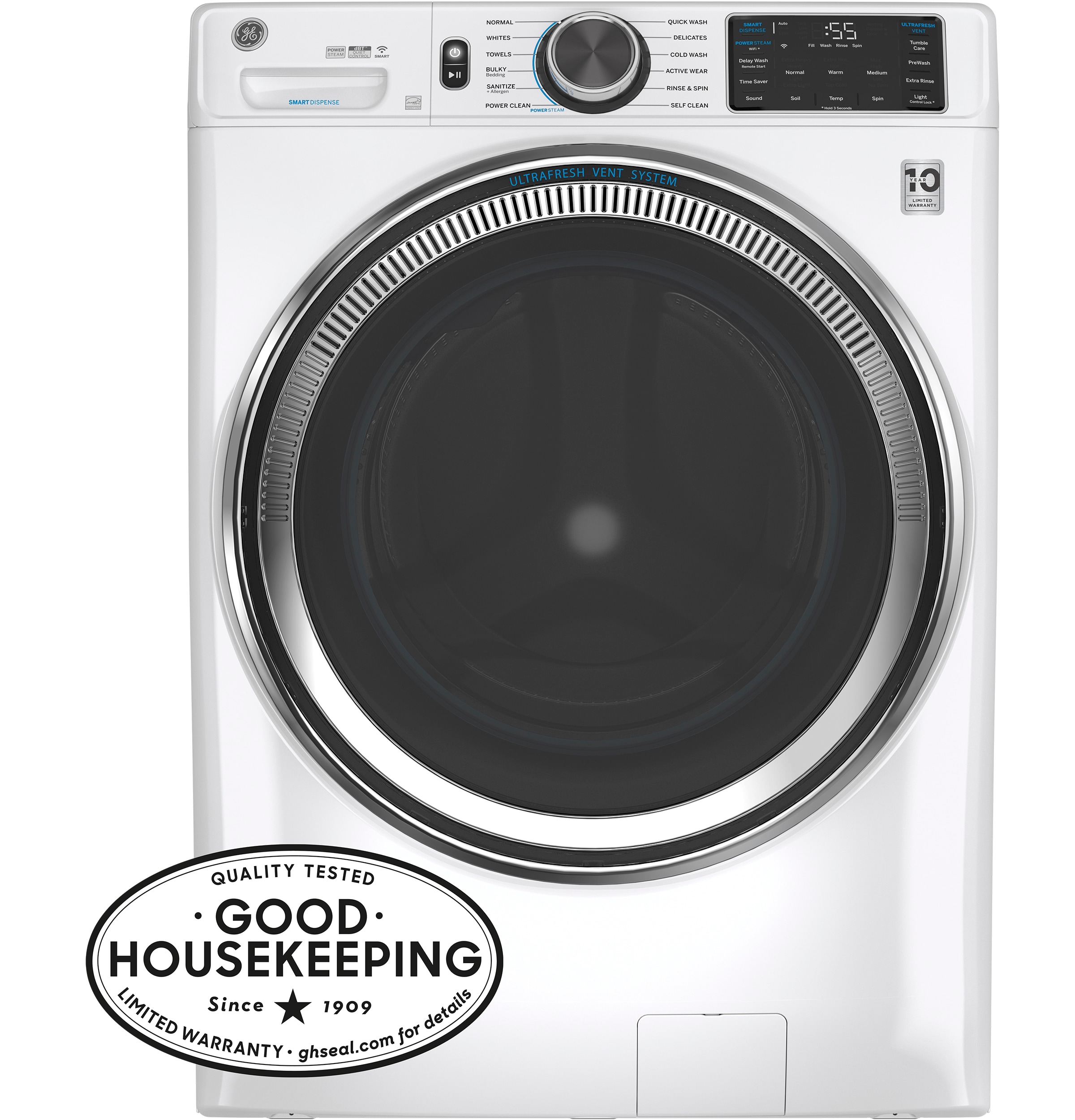 Manie wraak toxiciteit GE UltraFresh Vent System 4.8-cu ft Stackable Steam Cycle Front-Load Washer  (White) ENERGY STAR in the Front-Load Washers department at Lowes.com
