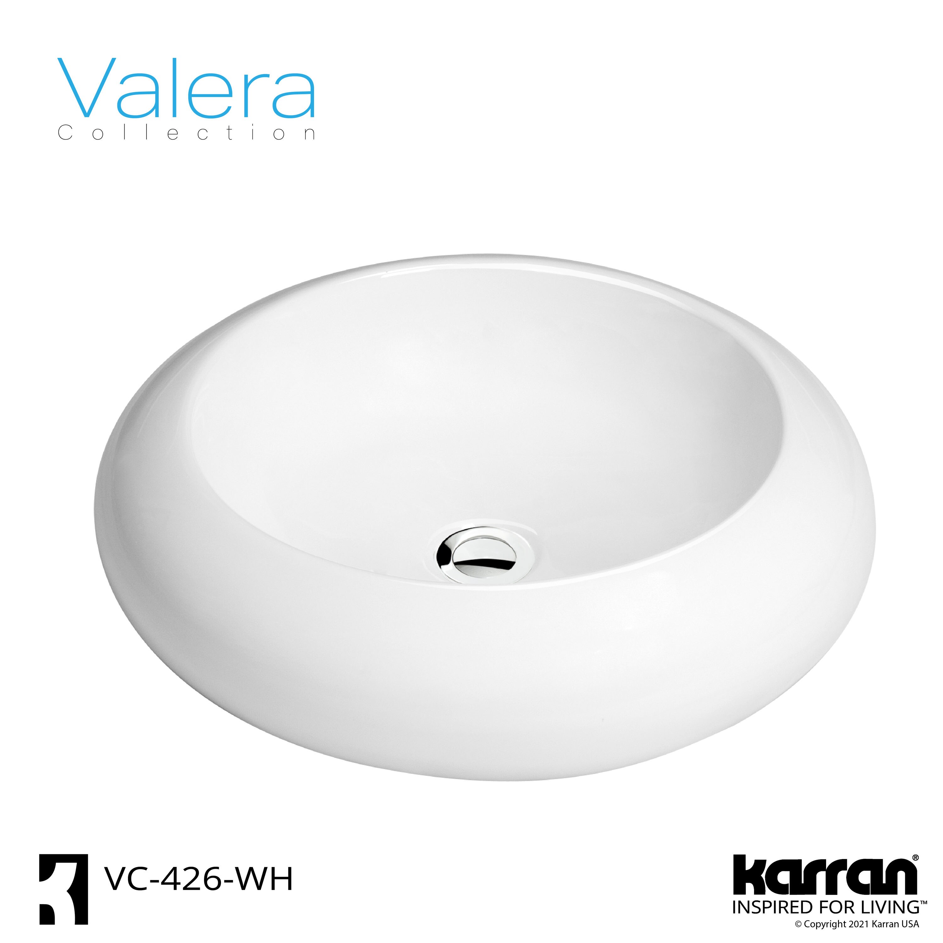 Karran Valera White/Glossy Vessel Round Modern Bathroom Sink (19.5-in x 19.5-in)