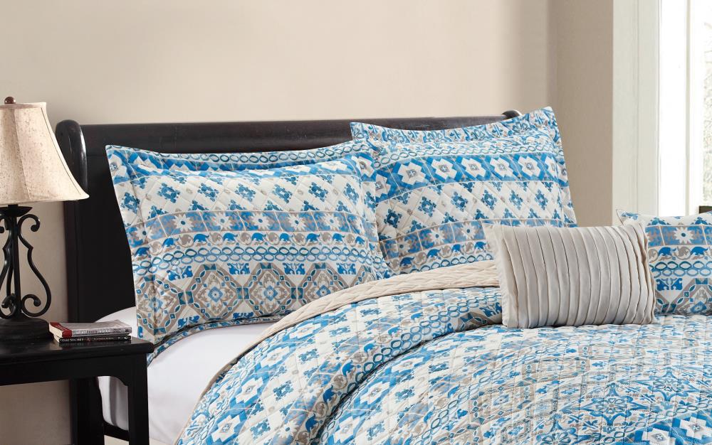 Tangier 5 PC Quilt Set RT Designers Collection King Queen Bohemian Blue Bedding 