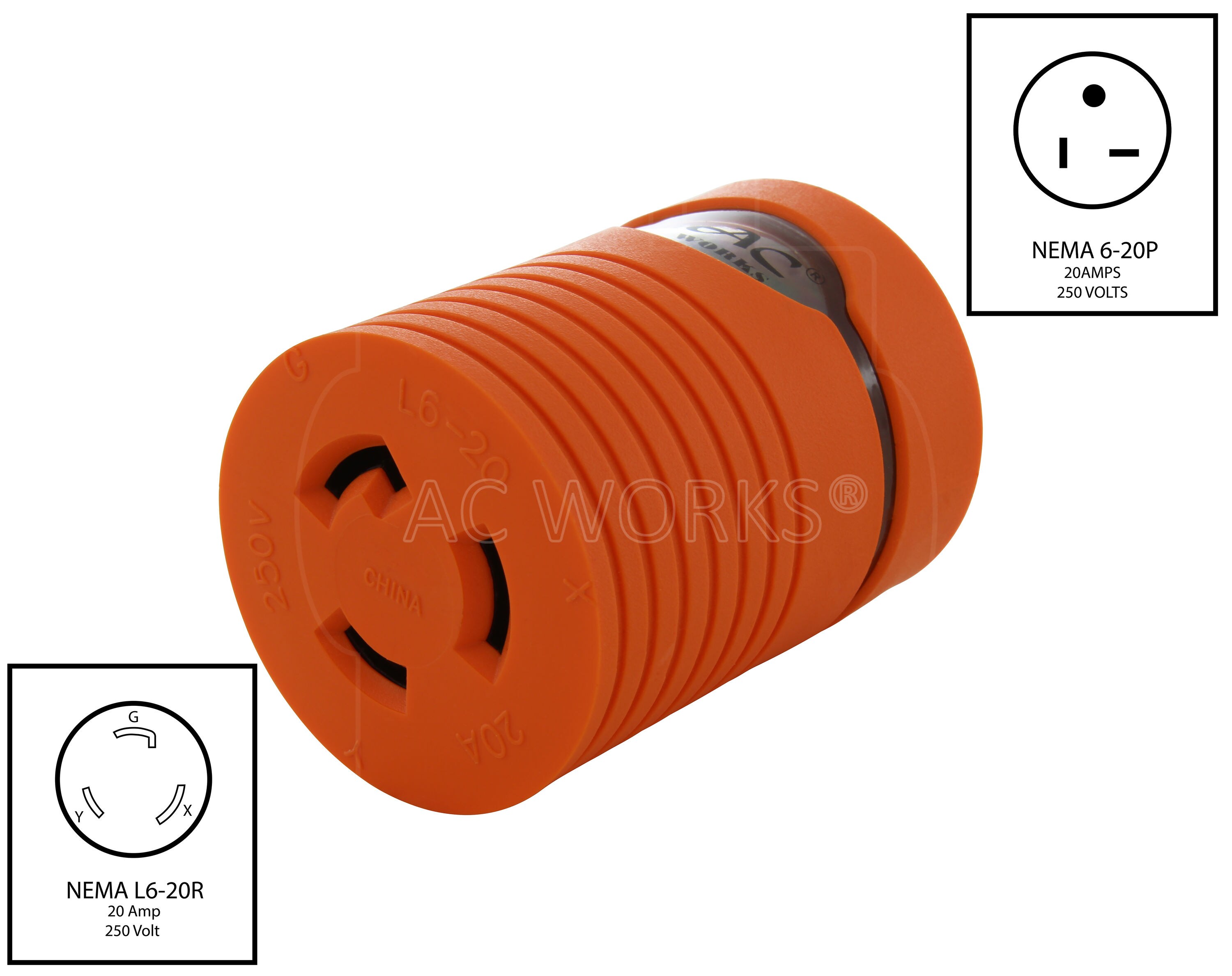 20 Amp NEMA L6-20R DIY Flanged Power Outlet by AC WORKS® 
