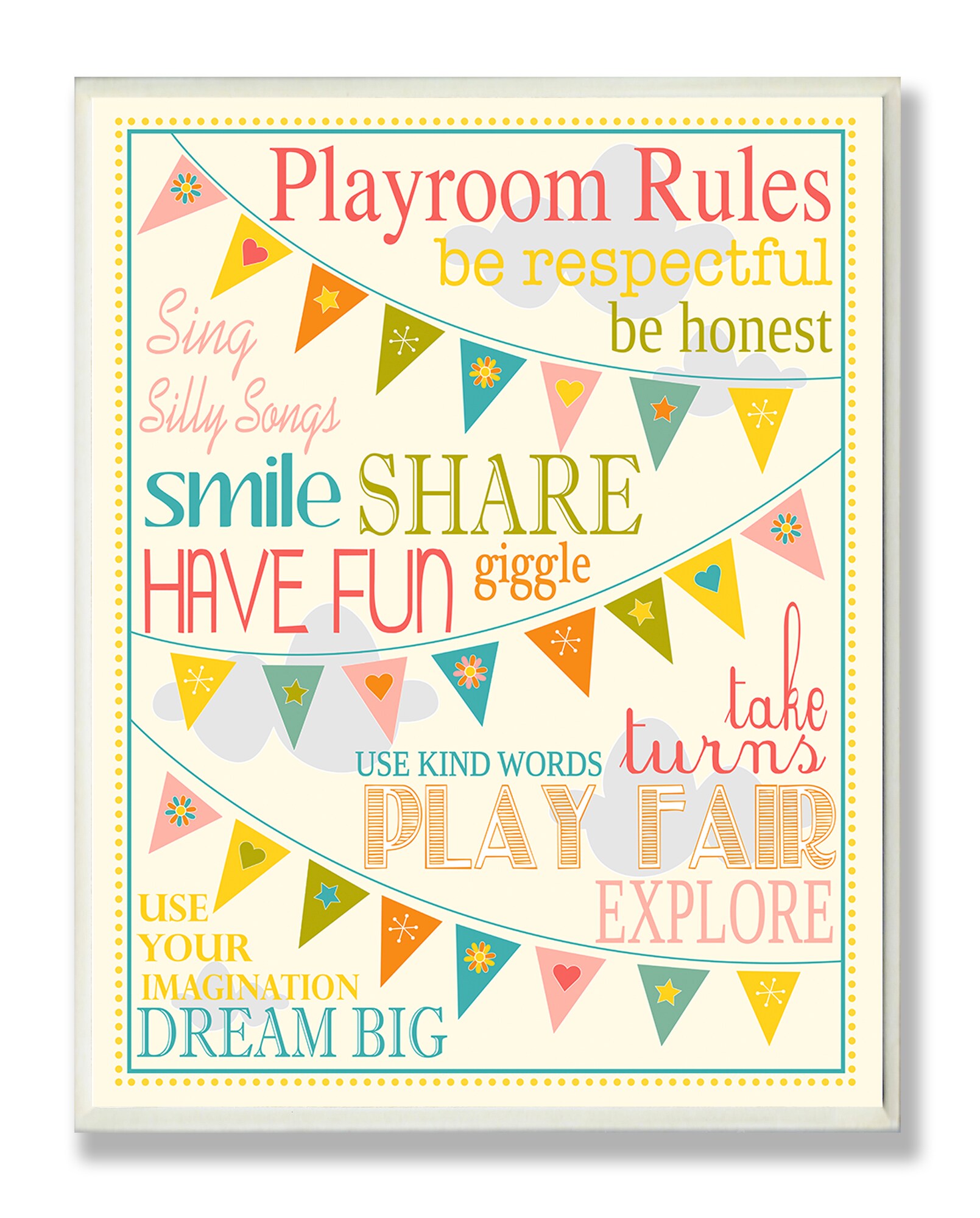 11 x 0.5 x 15 The Kids Room by Stupell Pink Green and Blue Playroom Rules Rectangle Wall Plaque Proudly Made in USA 