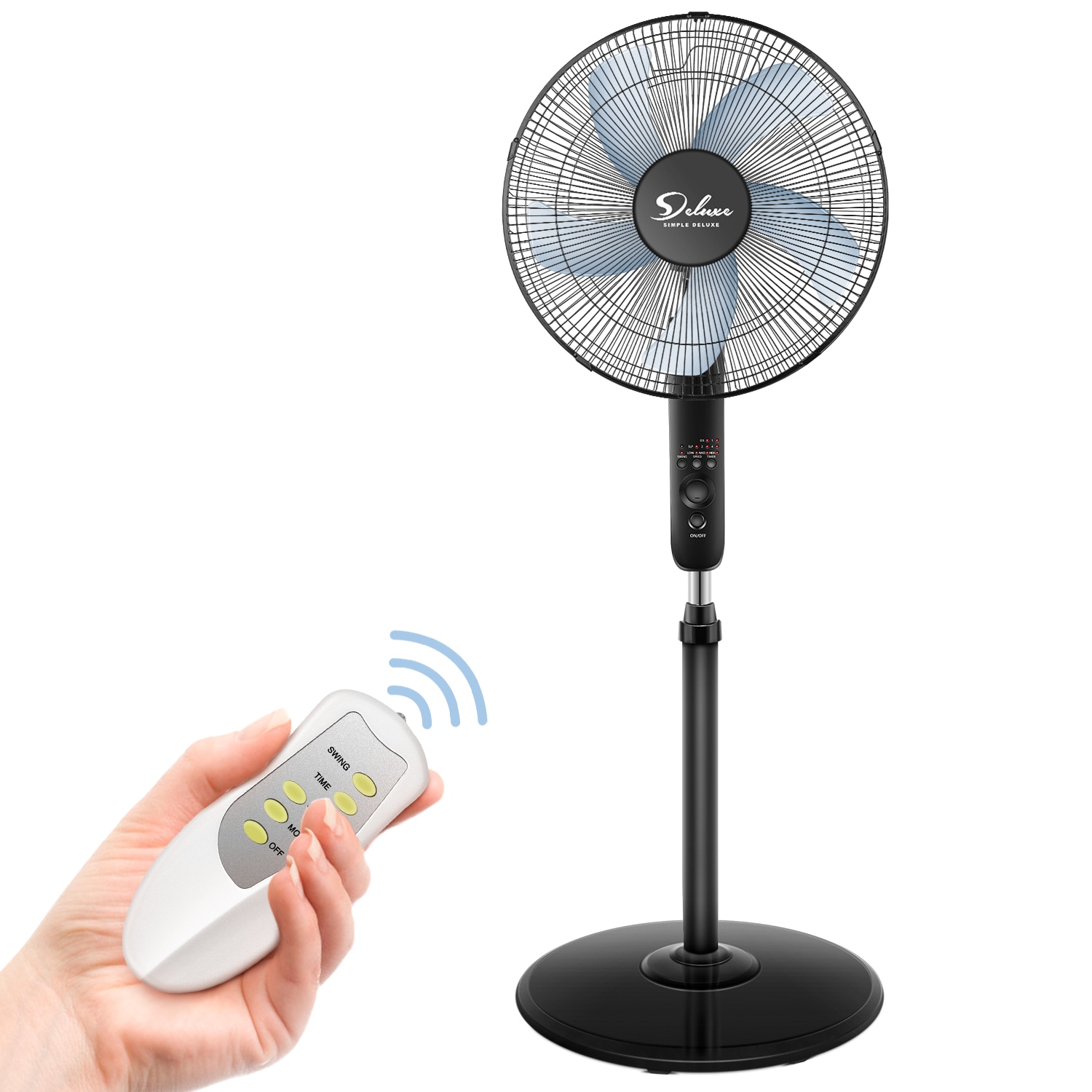16" Pedestal Standing Fan Cooling 3 Speeds Oscillating Timer Remote Adjustable 