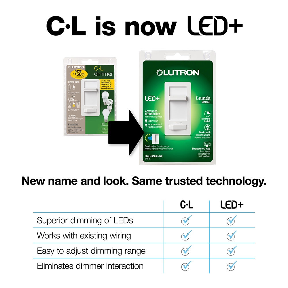 Lutron LECL-153PH-WH 150W Wht Dimmer Switch 